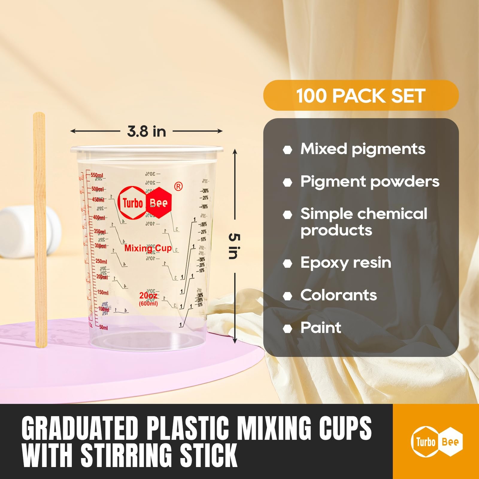 20oz Resin Mixing Cups – [Easy-Separate Design] 100 Pack Graduated PP Plastic…