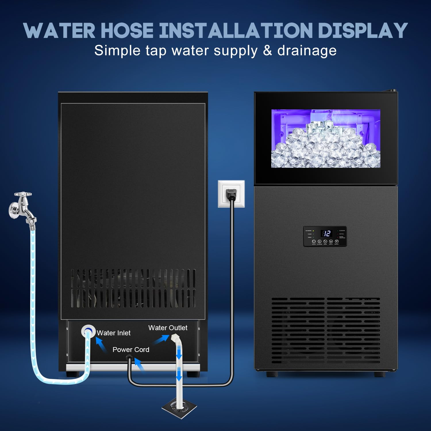 Commercial Ice Maker, 160Lbs/24H with 35Lbs Ice Capacity, 63Pcs Clear Ice Cubes