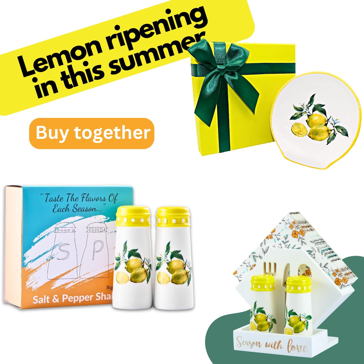 Lemon Kitchen Decor – Ceramic Fruit Shaped Salt and Pepper Shakers