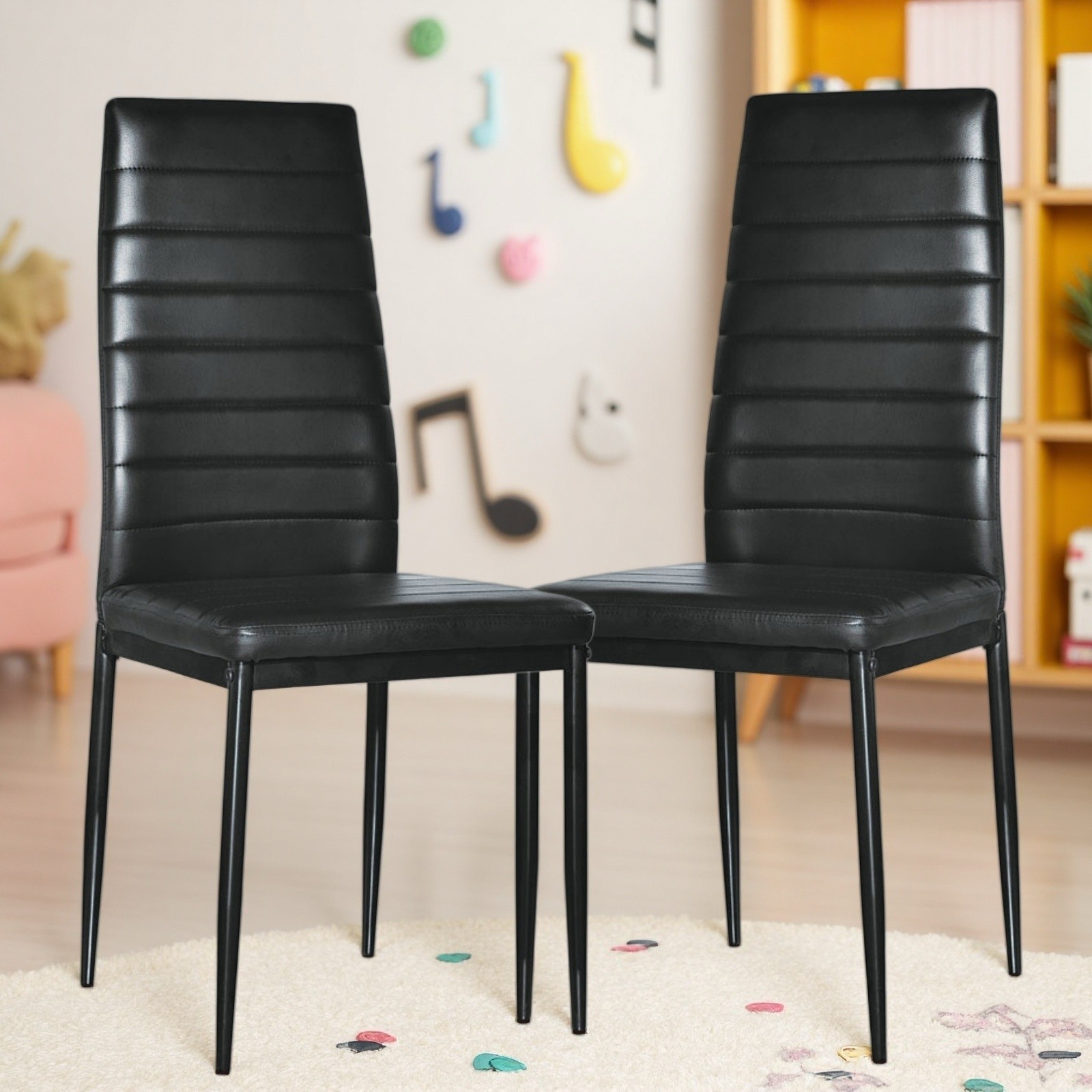 4PCS Black High Back Dining Chair, Modern Kitchen Chair & Restaurant Chair