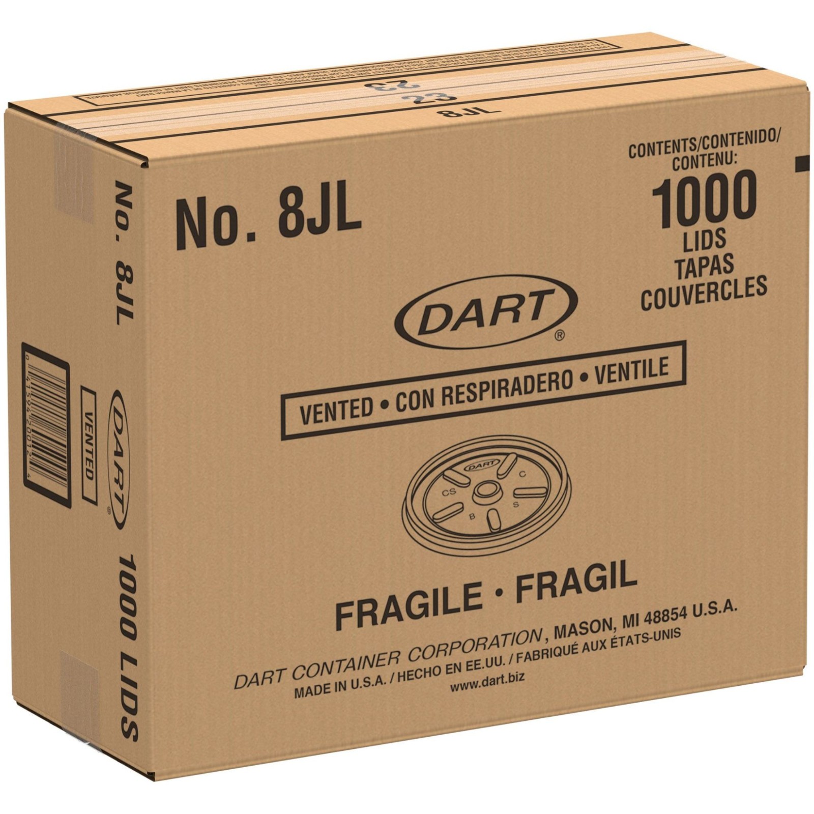Dart 8JL Vented Flat Lid for 8 oz Foam Cups White Snap-On Lid 1,000 Count