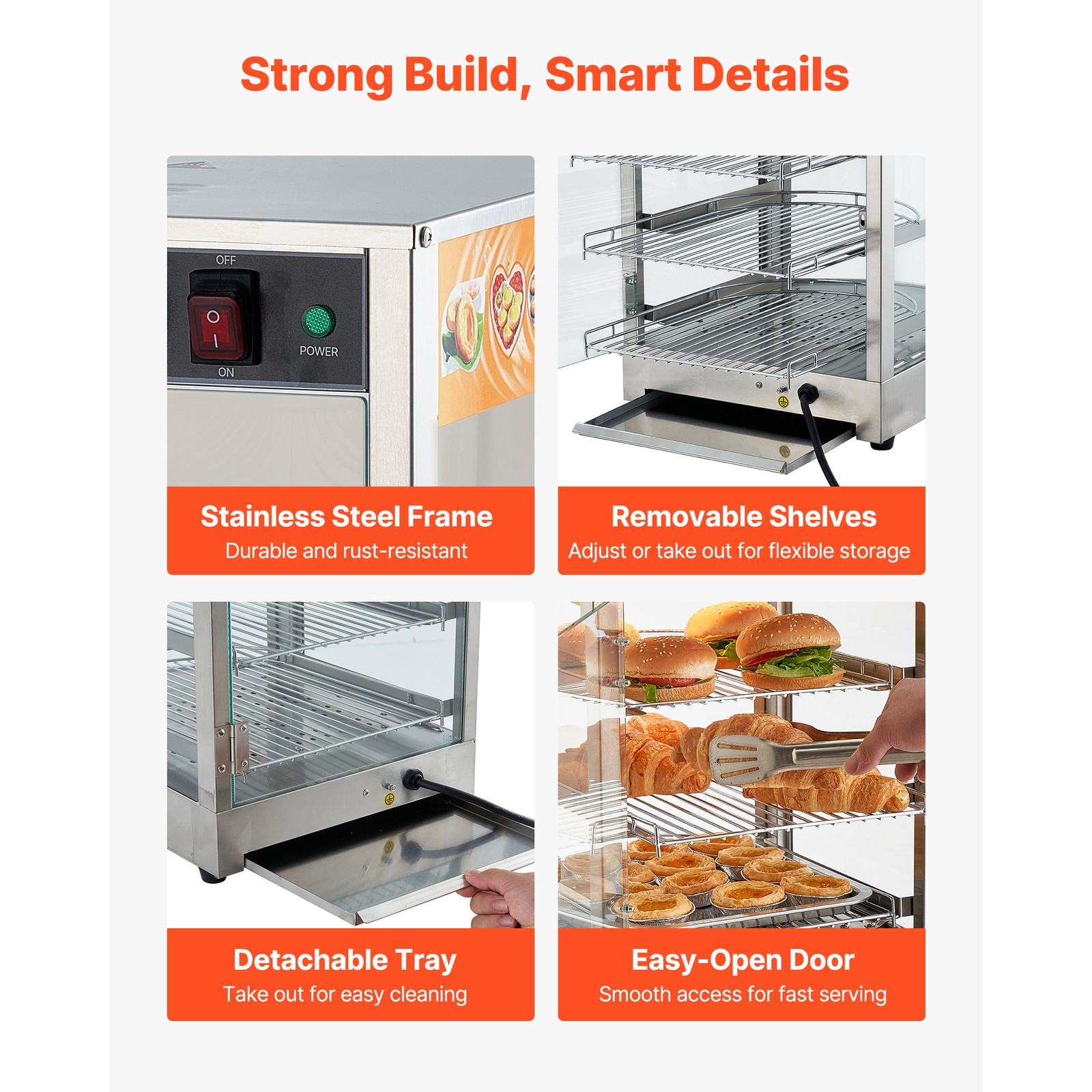Uimoso 3-Tier Commercial Food Warmer Display Cabinet with LED Light,60L Capacity