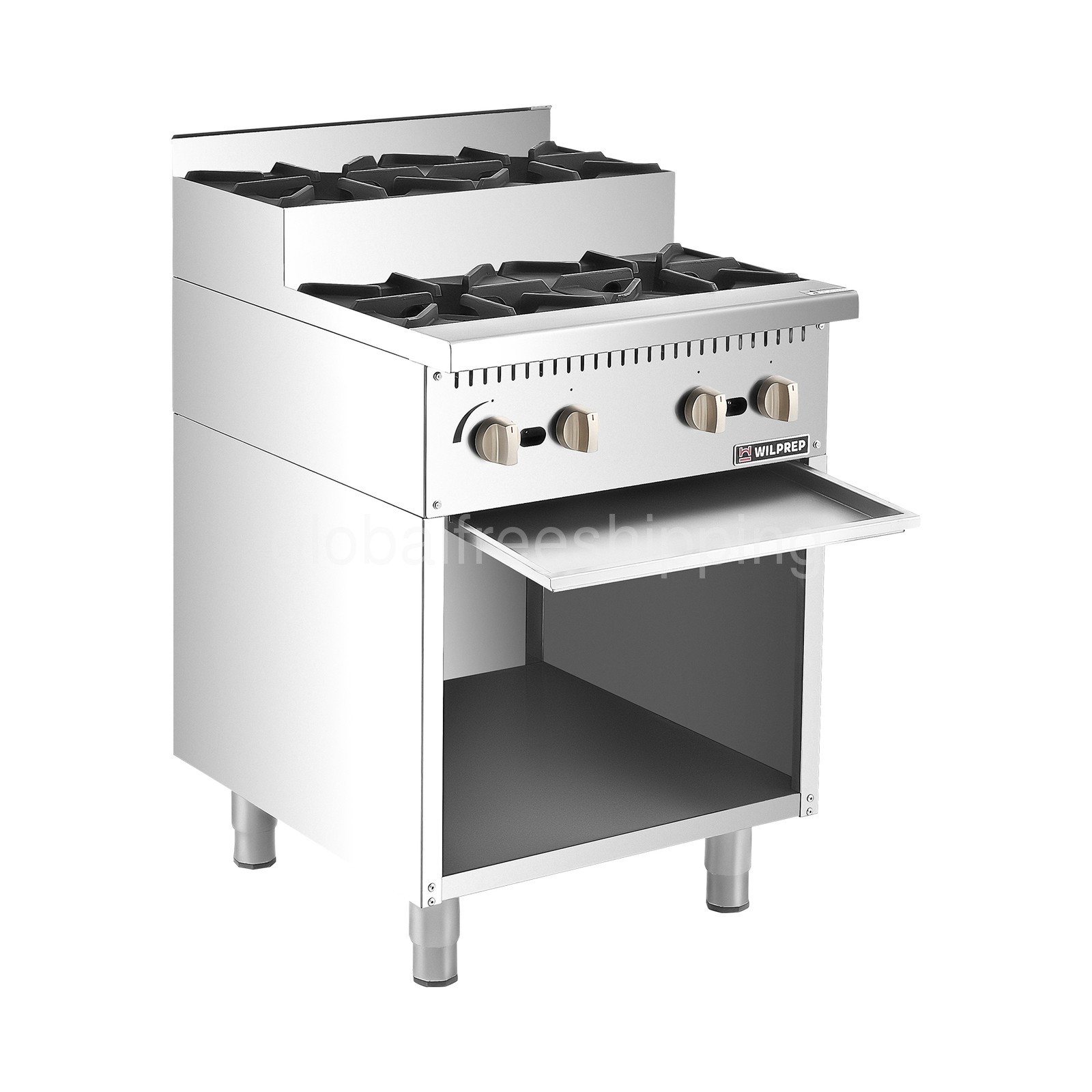 WILPREP 24″ 4-Burner Nature/Propane Gas Range with Storage Base 26000BTU Burners