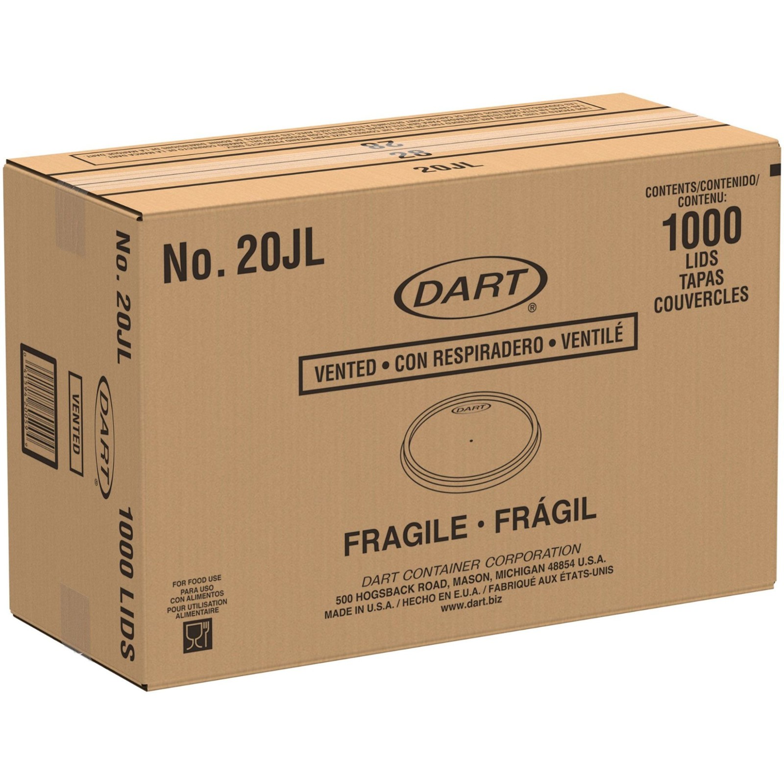 Dart 20JL Translucent Vented Lid 20 oz Foam Cup/Container 1,000‑Count Case