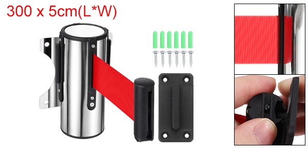 9.8 Foot Fixed Wall Mount Retractable Belt Barrier Set Red