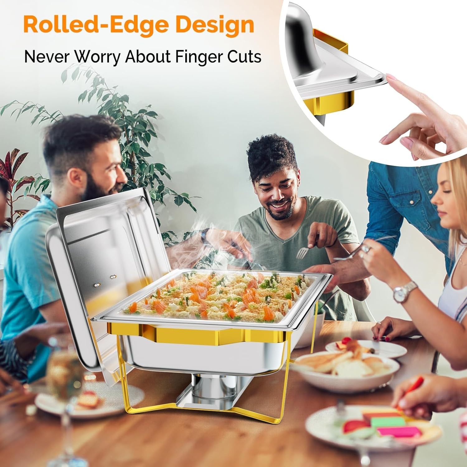 Chafing Dishes Buffet Set 4 Pack Food Warmer 9QT Elegant Gold Silver