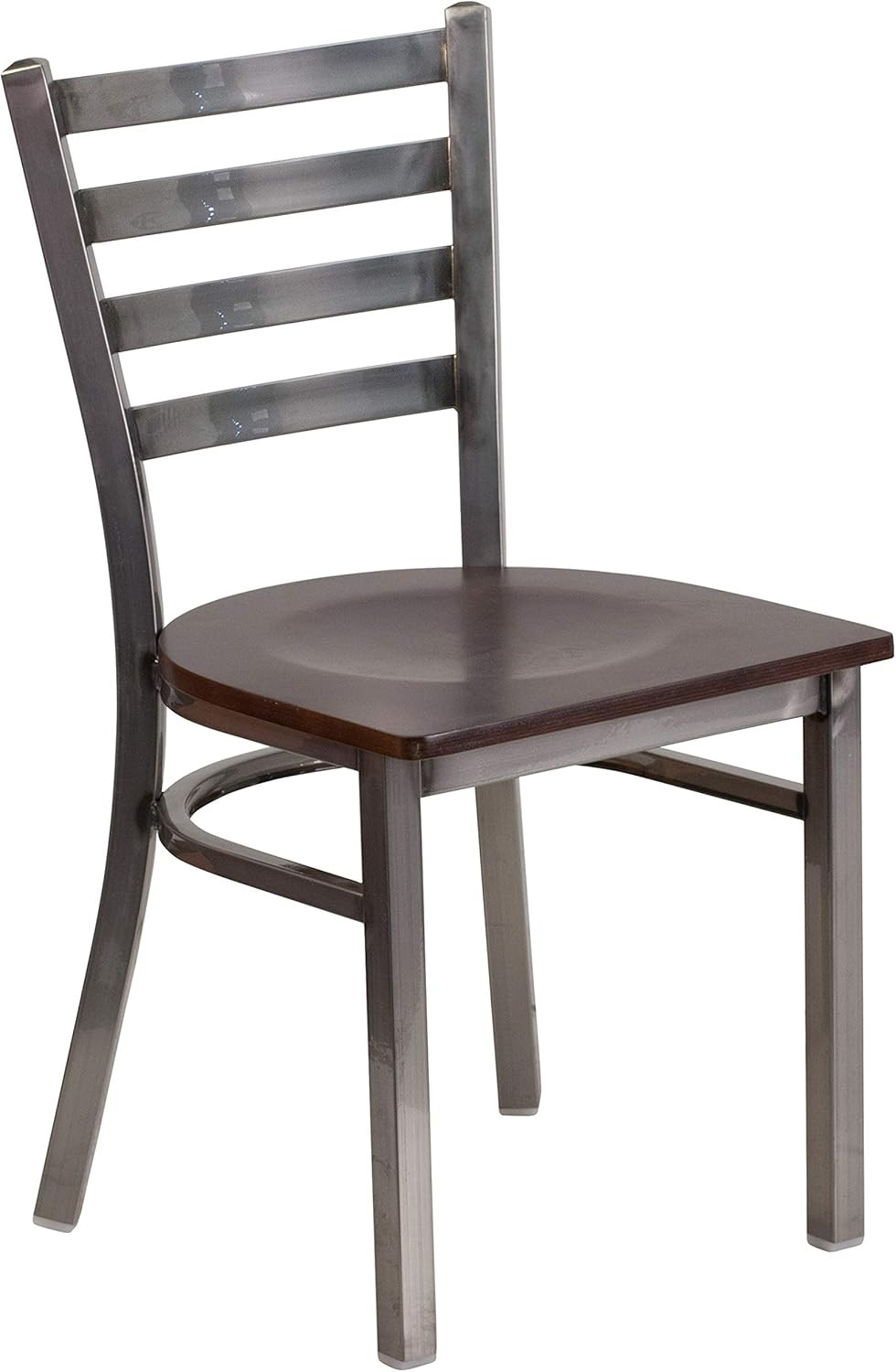 2 Pack HERCULES Series Clear Coated Ladder Back Metal Restaurant Chair – Walnut
