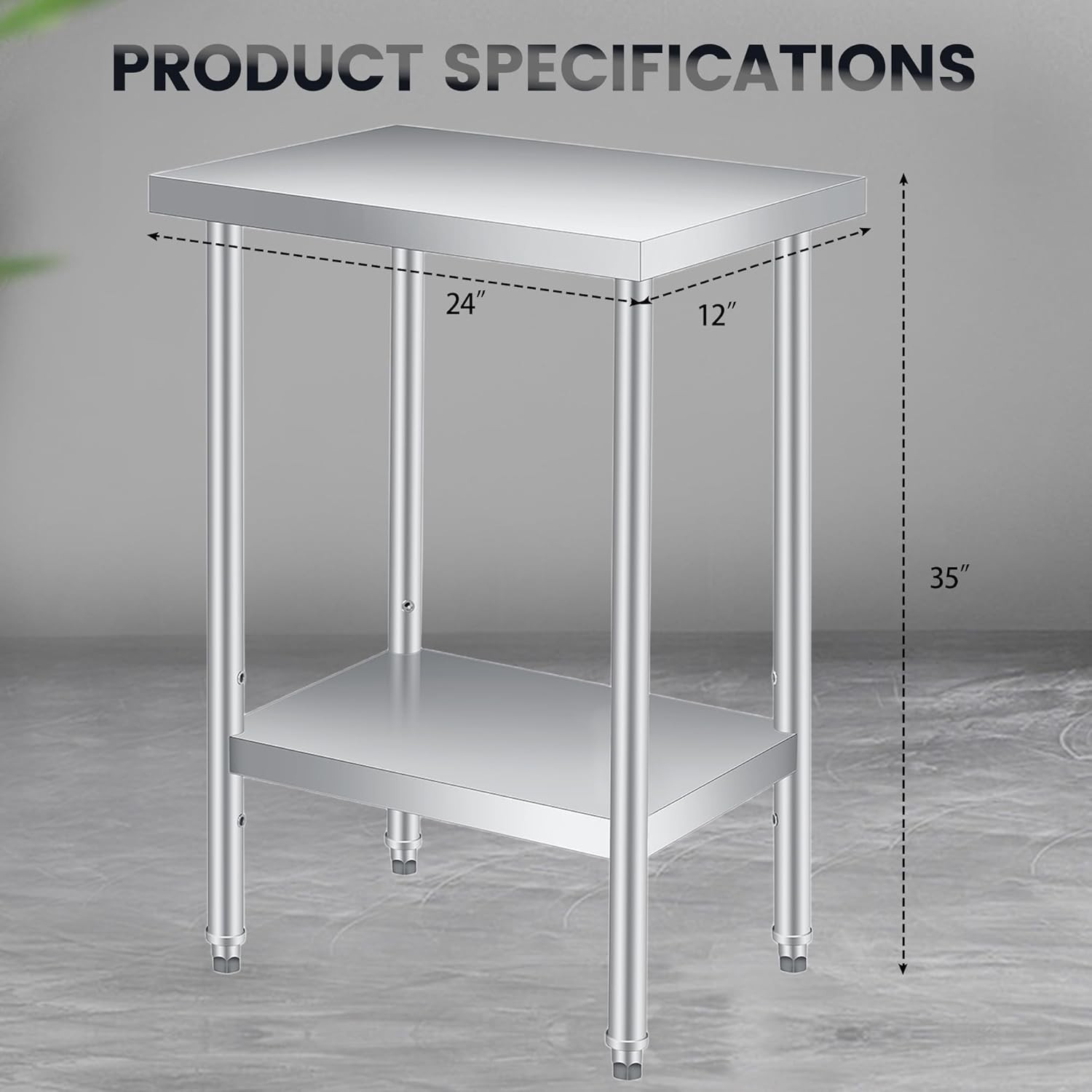 Stainless Steel NSF Commercial Kitchen Work Food Prep Table 12/14/18/24/30 In