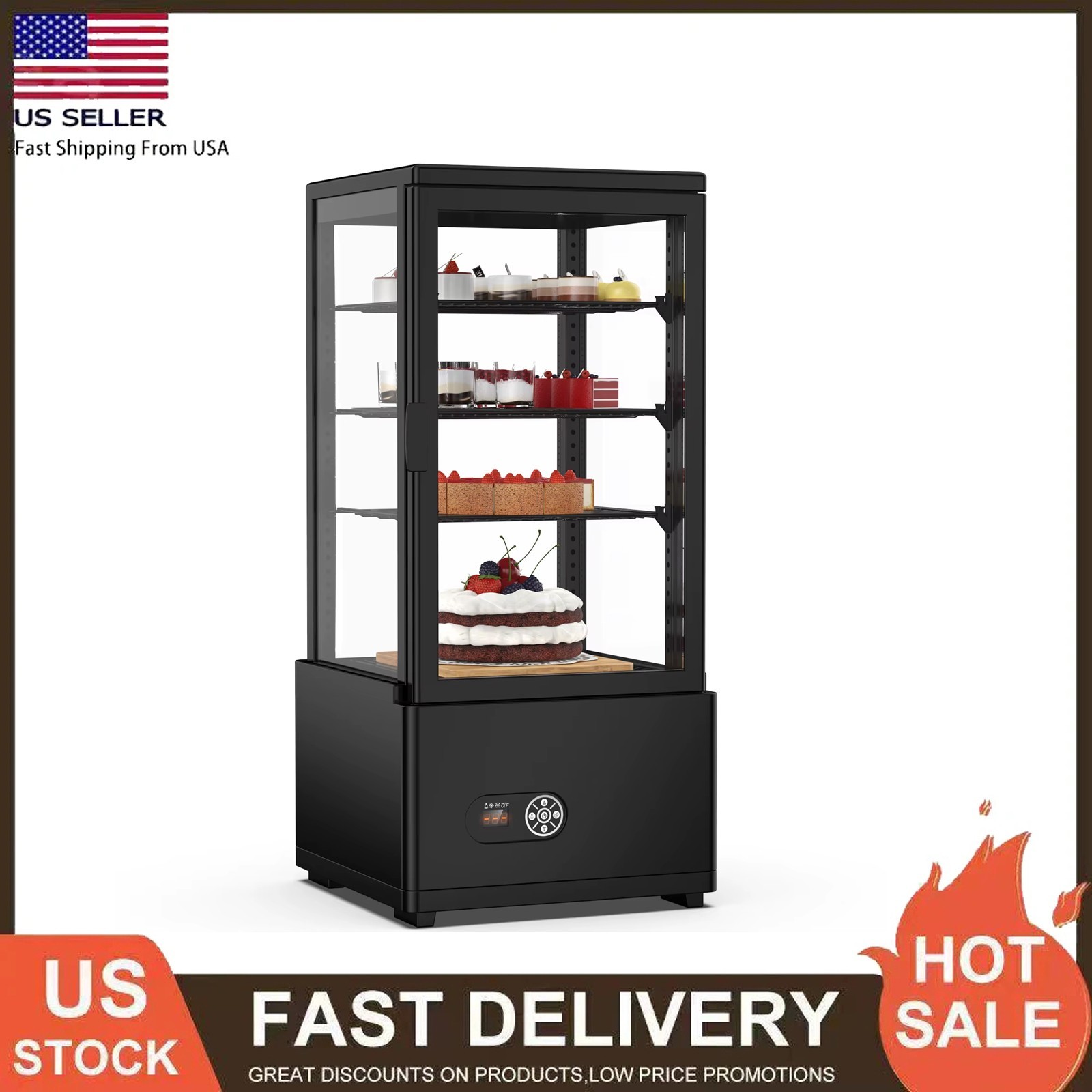 3 Cu.Ft Refrigerated Display Case Bakery Countertop Cake Refrigerator with LED