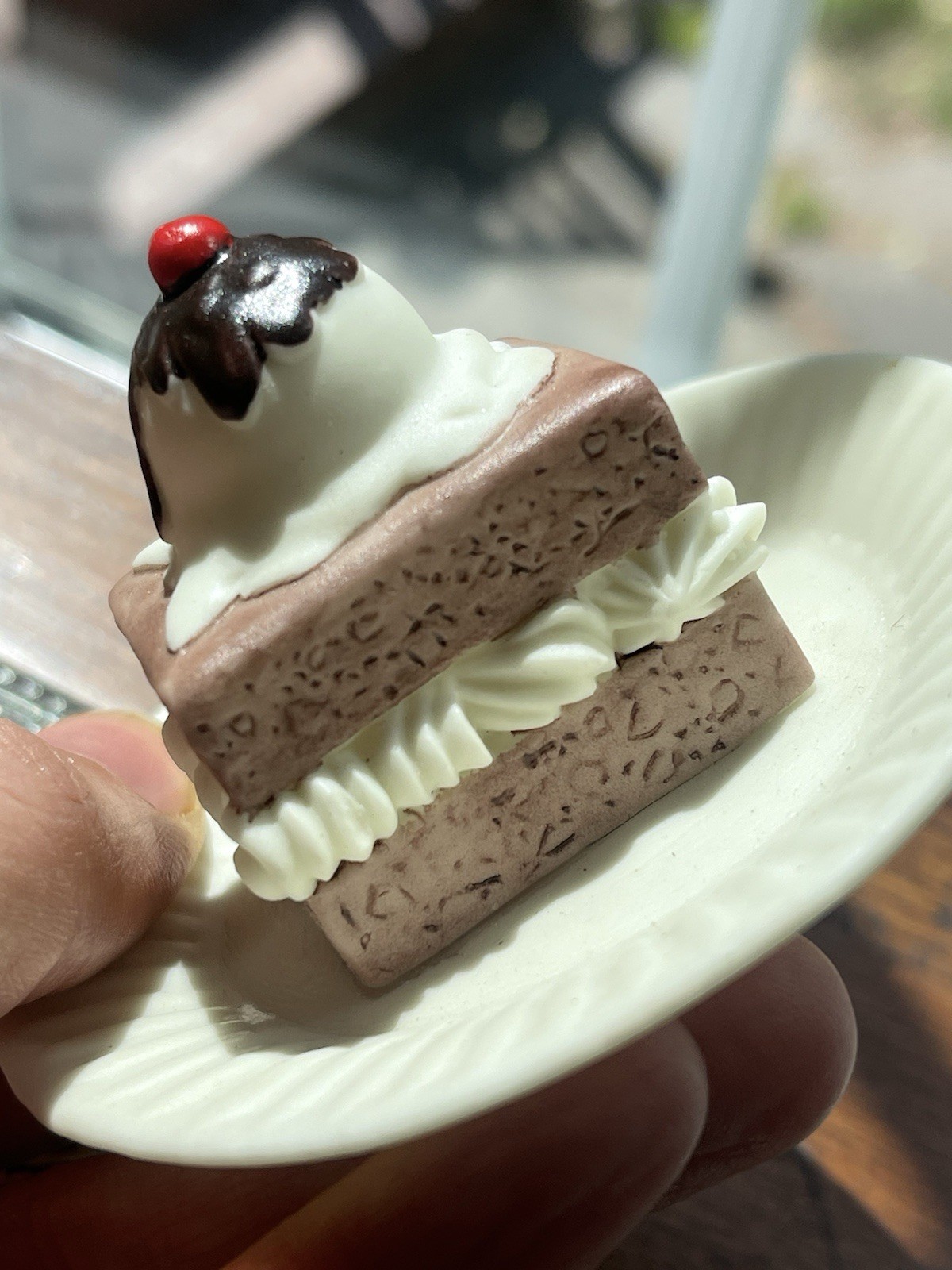 Vintage Ceramic Mini Plate Figurines W/ Cherry Pie & Chocolate Cake Display Food