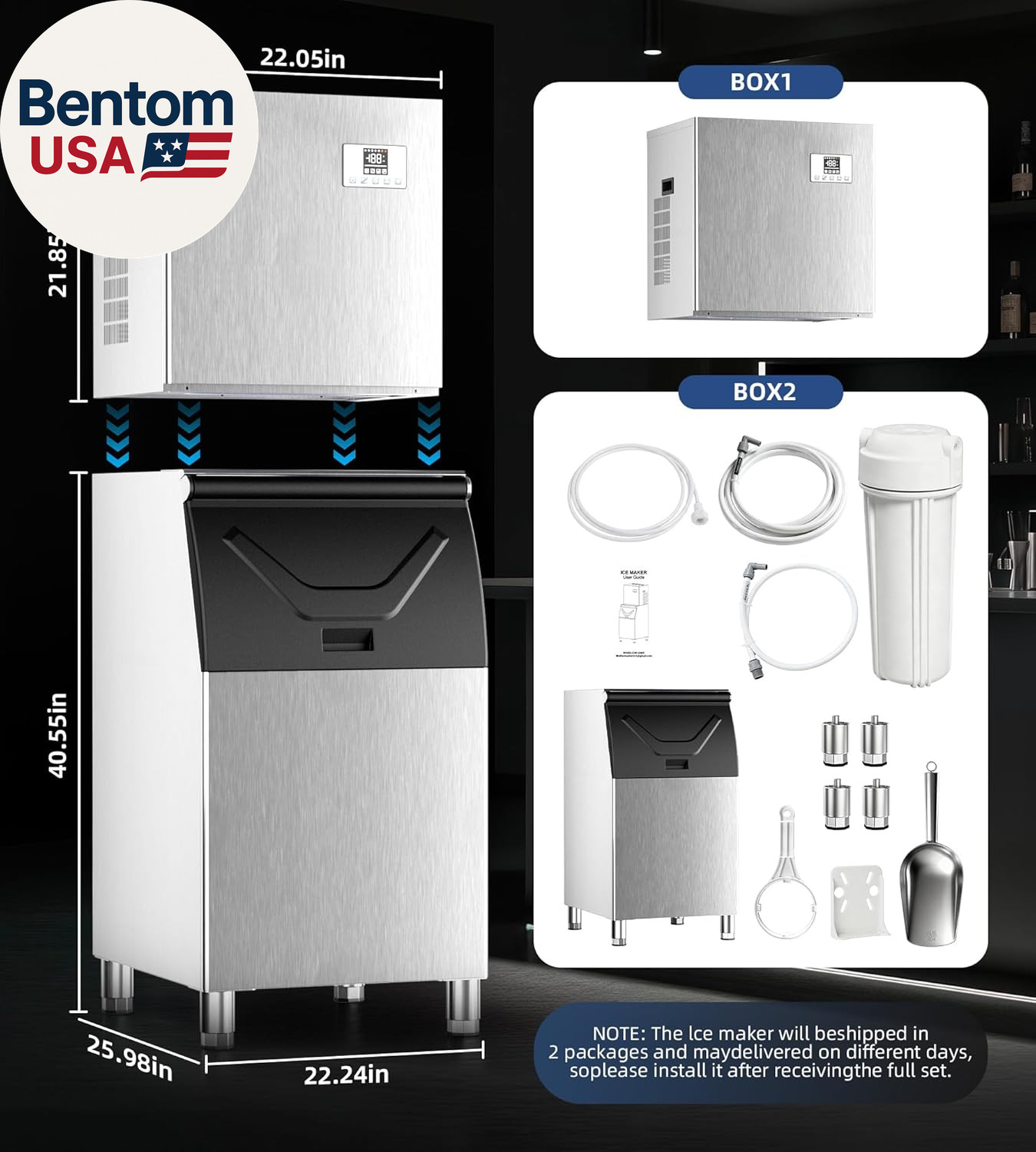 Commercial Ice Maker Machine 450Lbs/24H with 250Lbs Storage, Self-Cleaning Mode,
