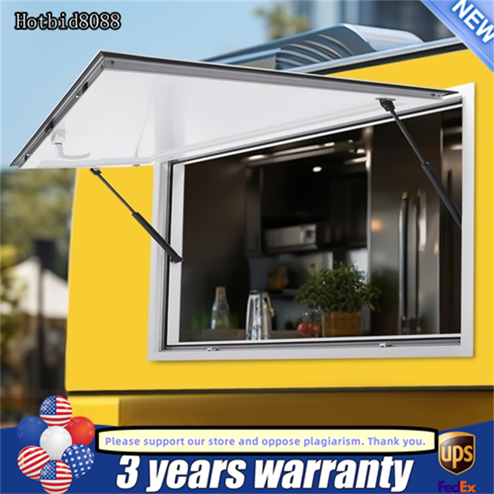 48″L x 32″W White Concession Stand Window Trailer Serving Window Waterproof