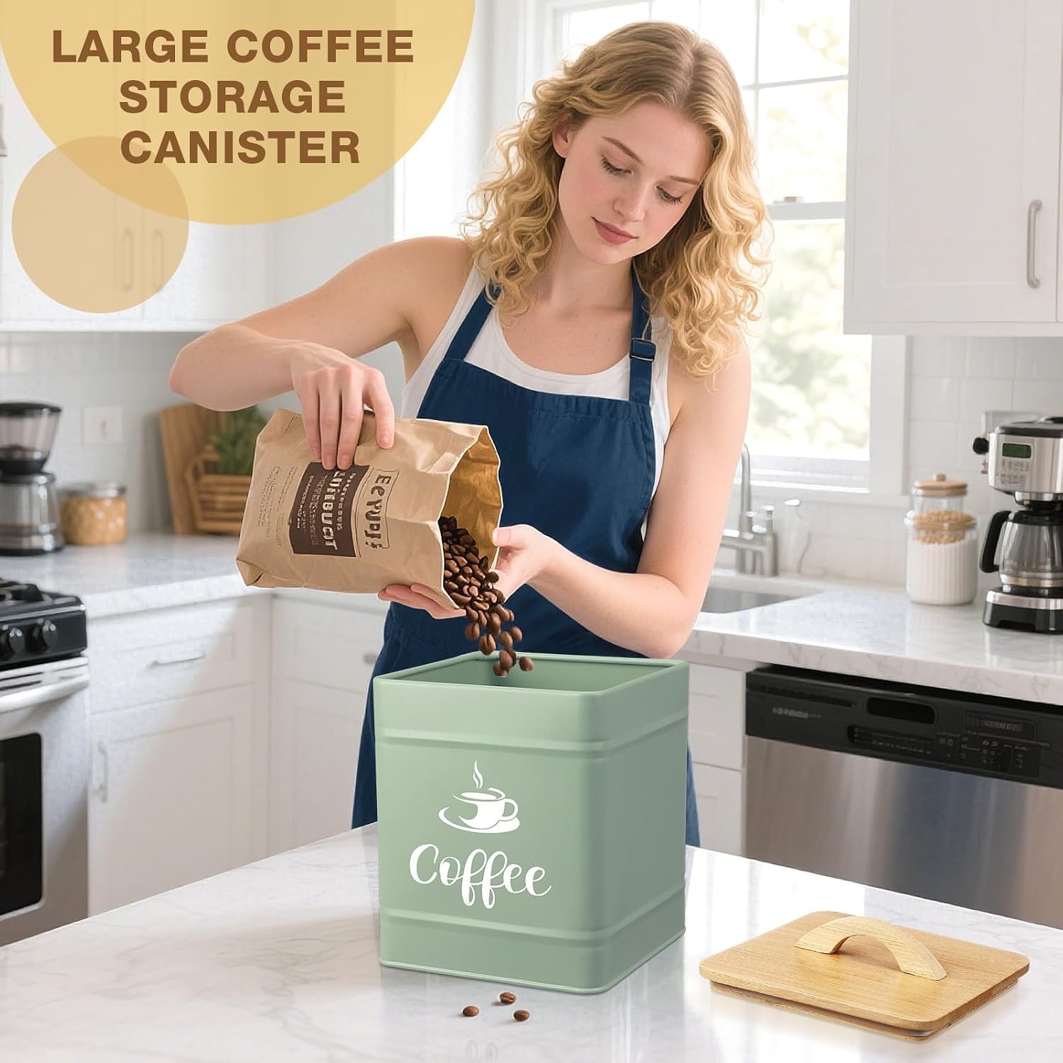 40 oz Turquoise Airtight Coffee Canister Large Iron Farmhouse Container with