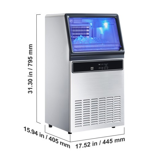 Commercial Ice Maker Machine, 130Lbs/24H with 33Lbs Storage, 45 Cubes per Cycle