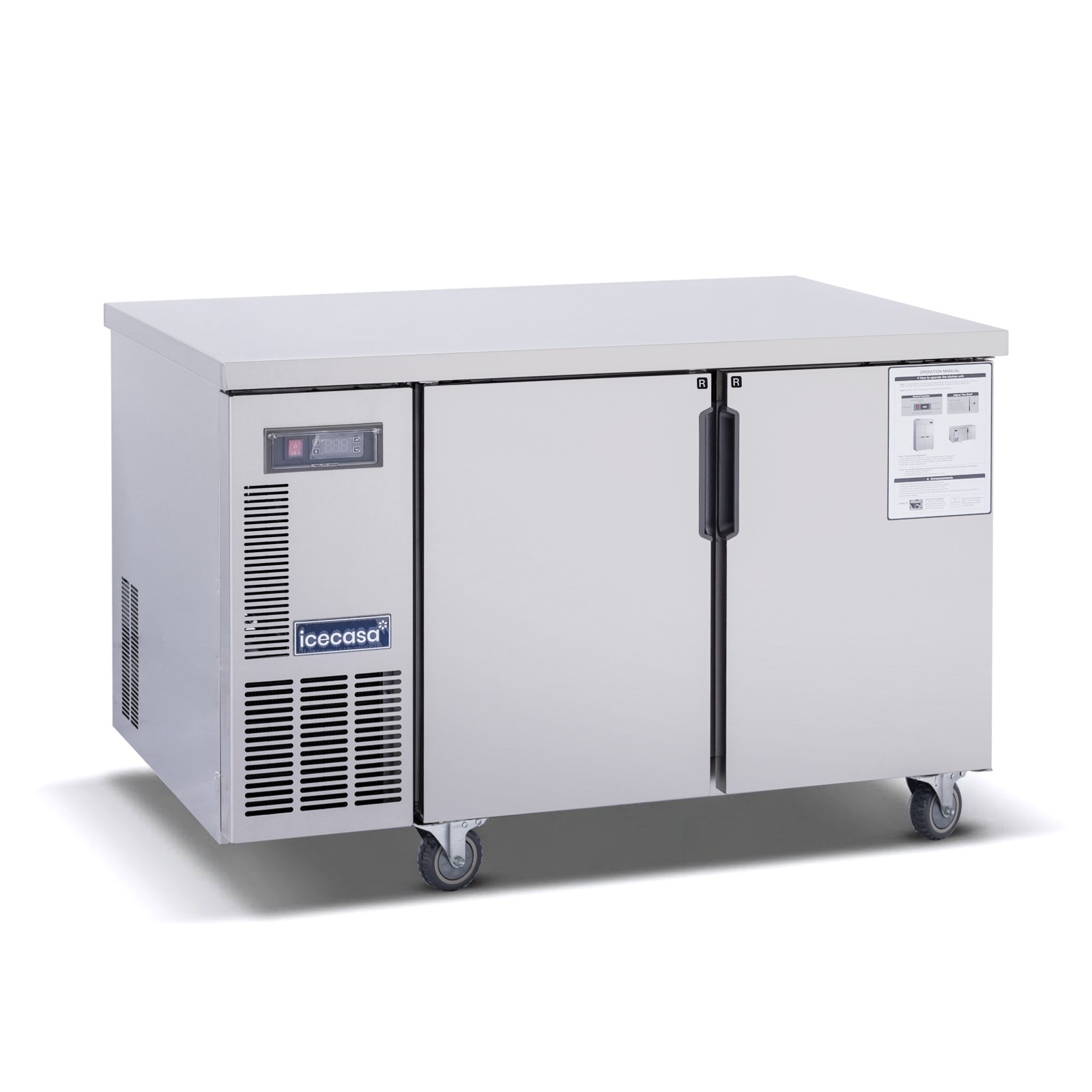 ICECASA 48″ Commercial Worktop Refrigerator Stainless Steel Undercounter Fridge