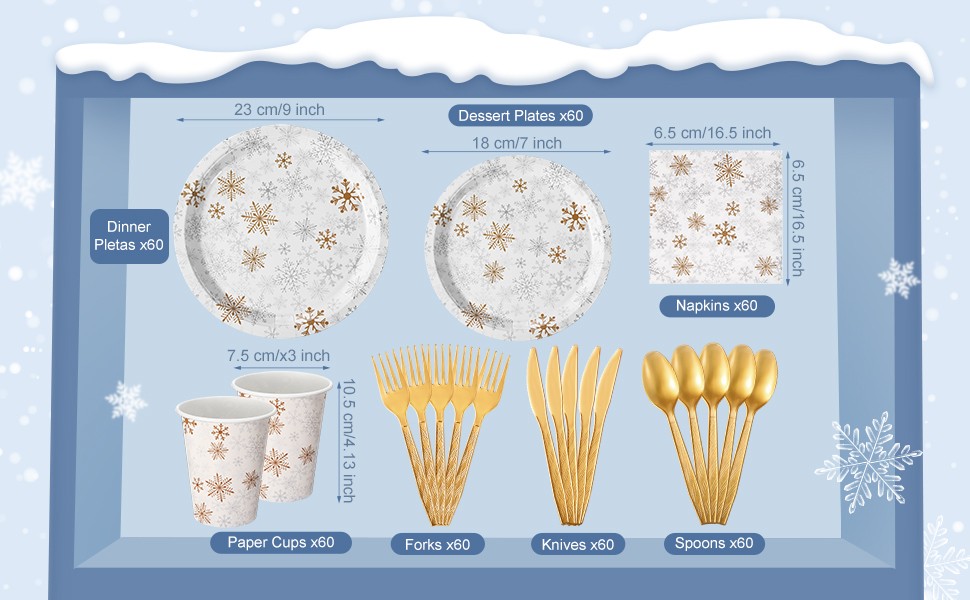 210 Pcs Winter Snowflake Paper Plates and Napkins Set Winter Wonderland Birthday
