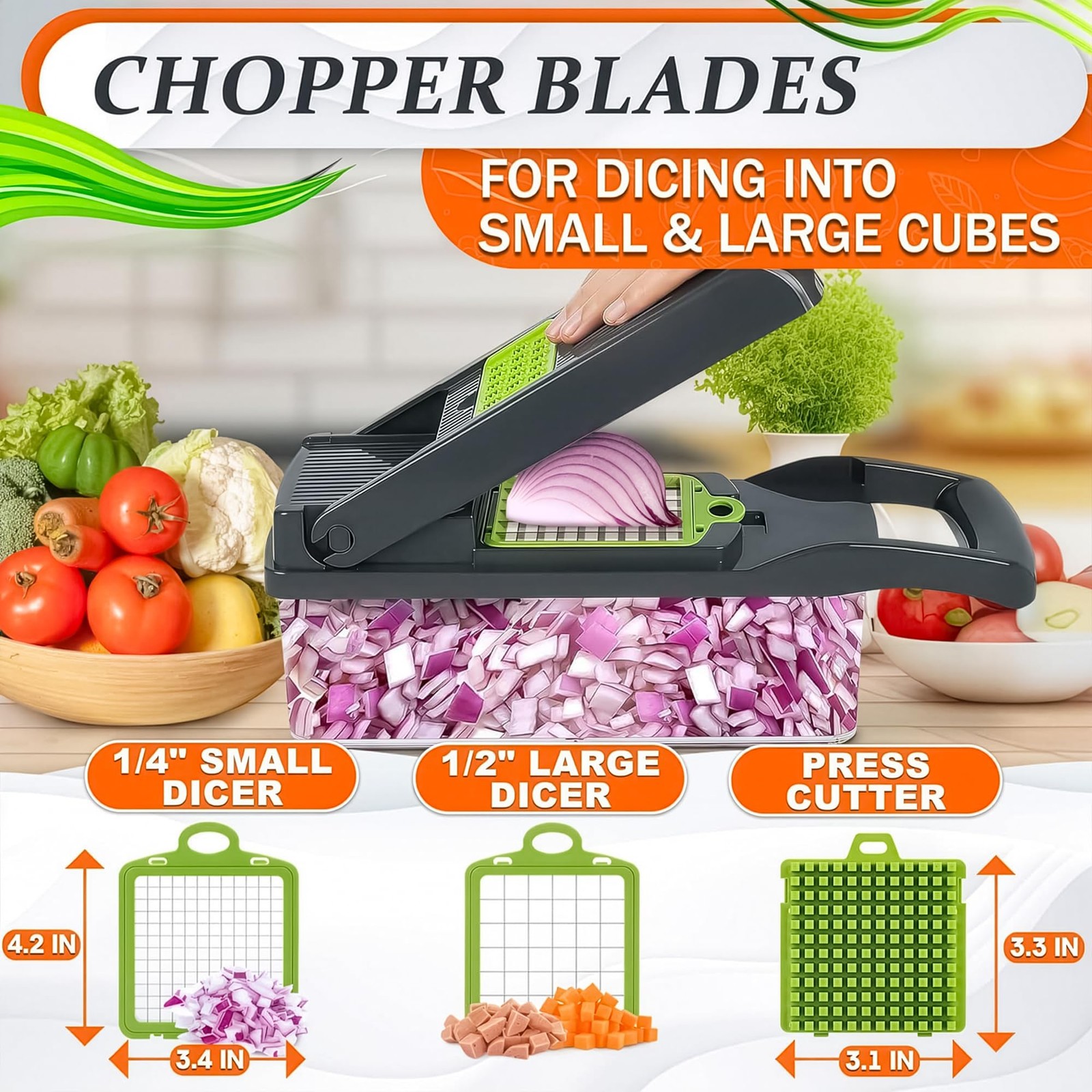 14-in-1 Vegetable Chopper with Container – Veggie Medium, Green