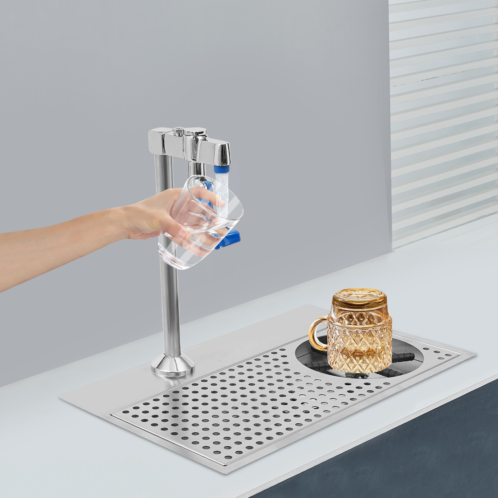 Cup Washer Cafe Hotel Restaurant Commercial Cup Wash Cleaning Rinser W/ Faucet
