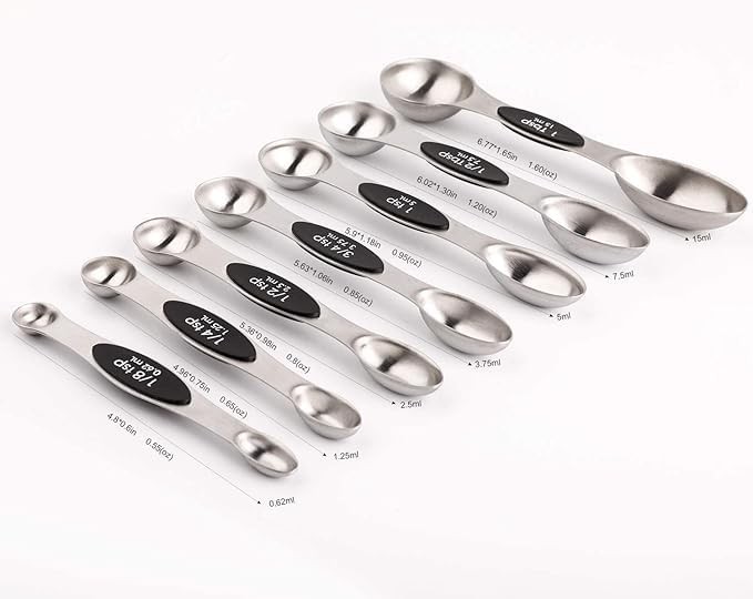 Magnetic Measuring Spoons Set Stainless Steel with Leveler, Stackable Metal Tabl