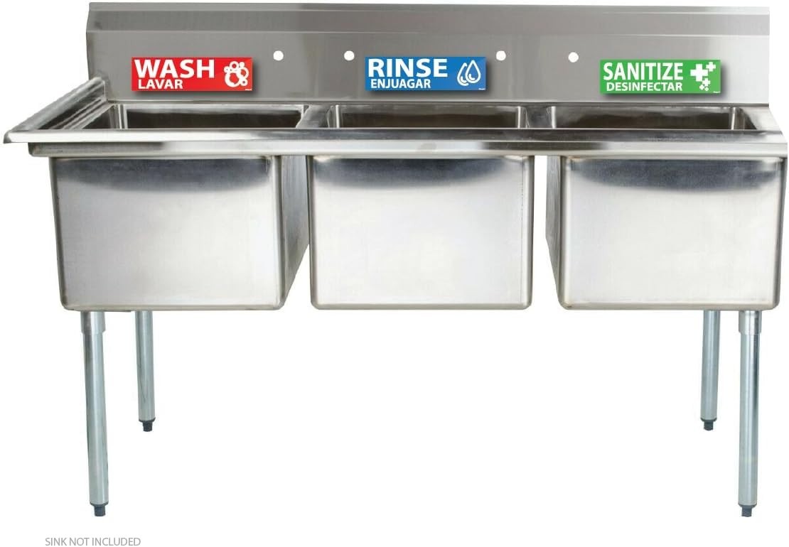 12 Pack Wash Rinse Sanitize Sink Labels Stickers, Hand Wash Sink Sign, 3 comp…