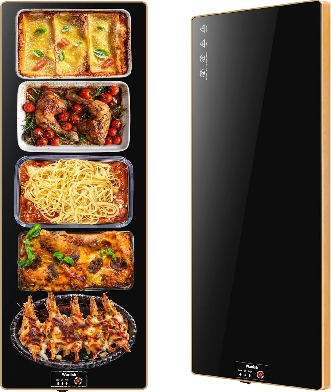 Wanish Commercial Countertop Food Warmer with Multiple Dish Compartments, Black