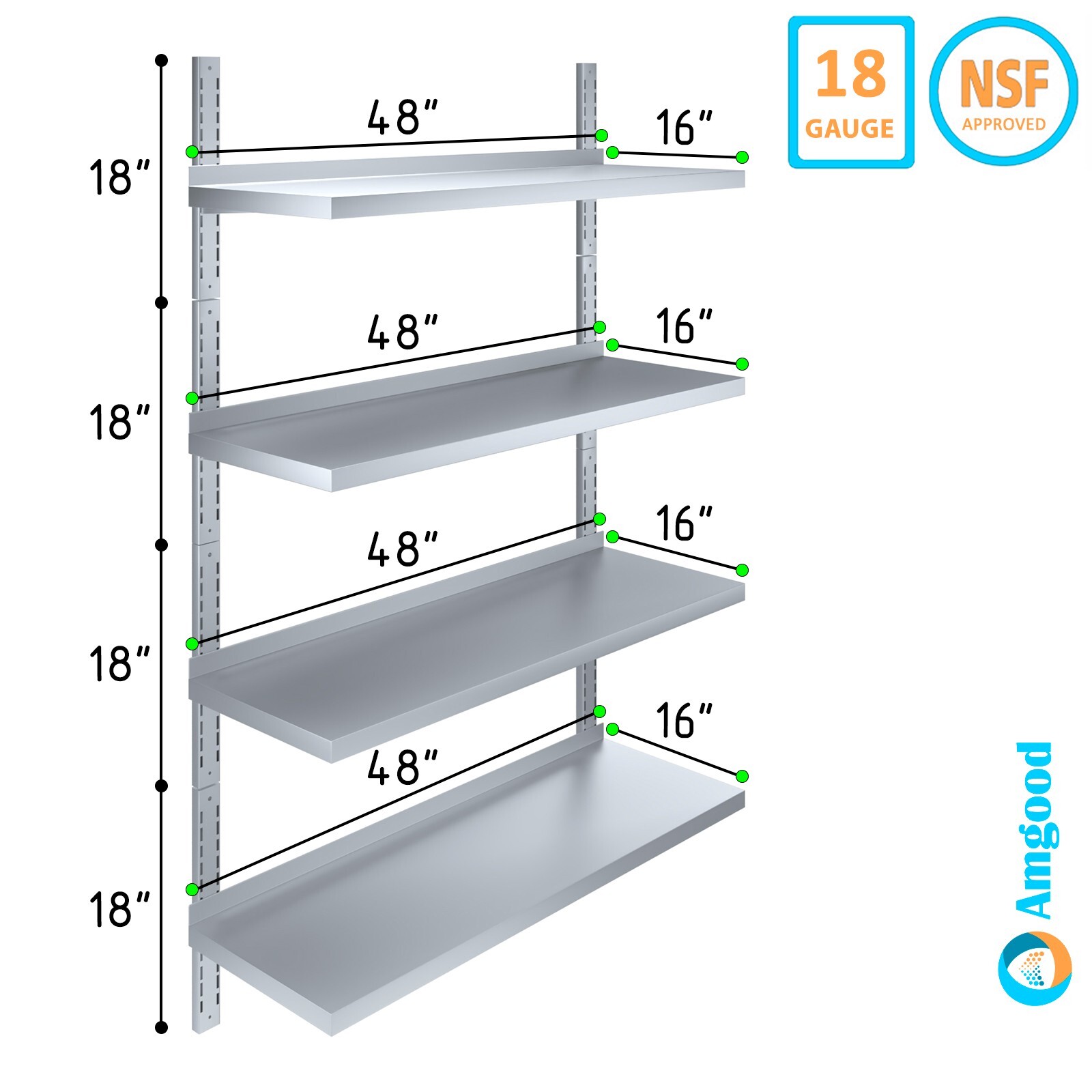 AmGood 16 in. x 48 in. Four-Tier Metal Wall Mount Shelf