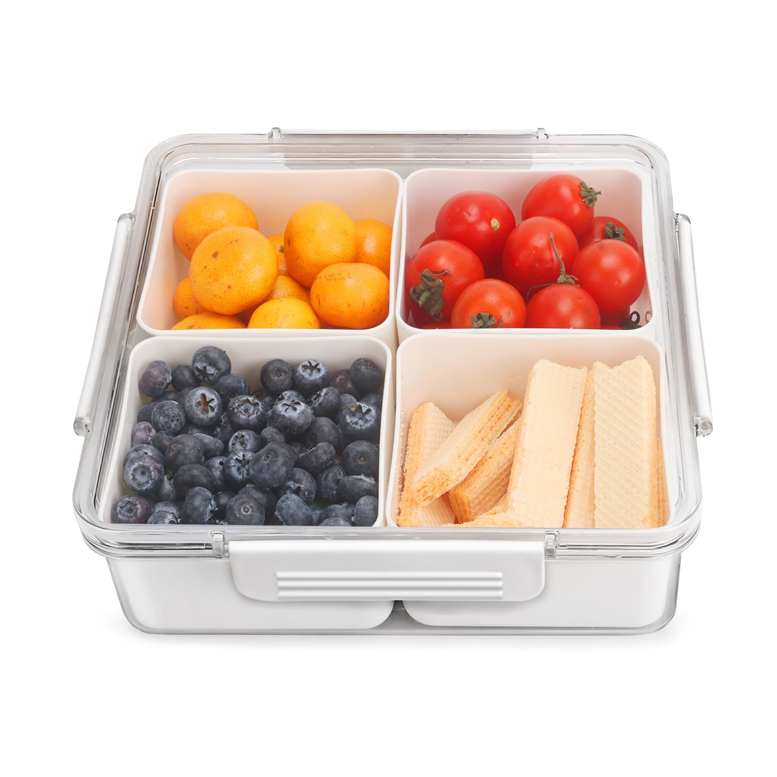 Divided Serving Tray with Lid, Removable Square, White-4 Compartments