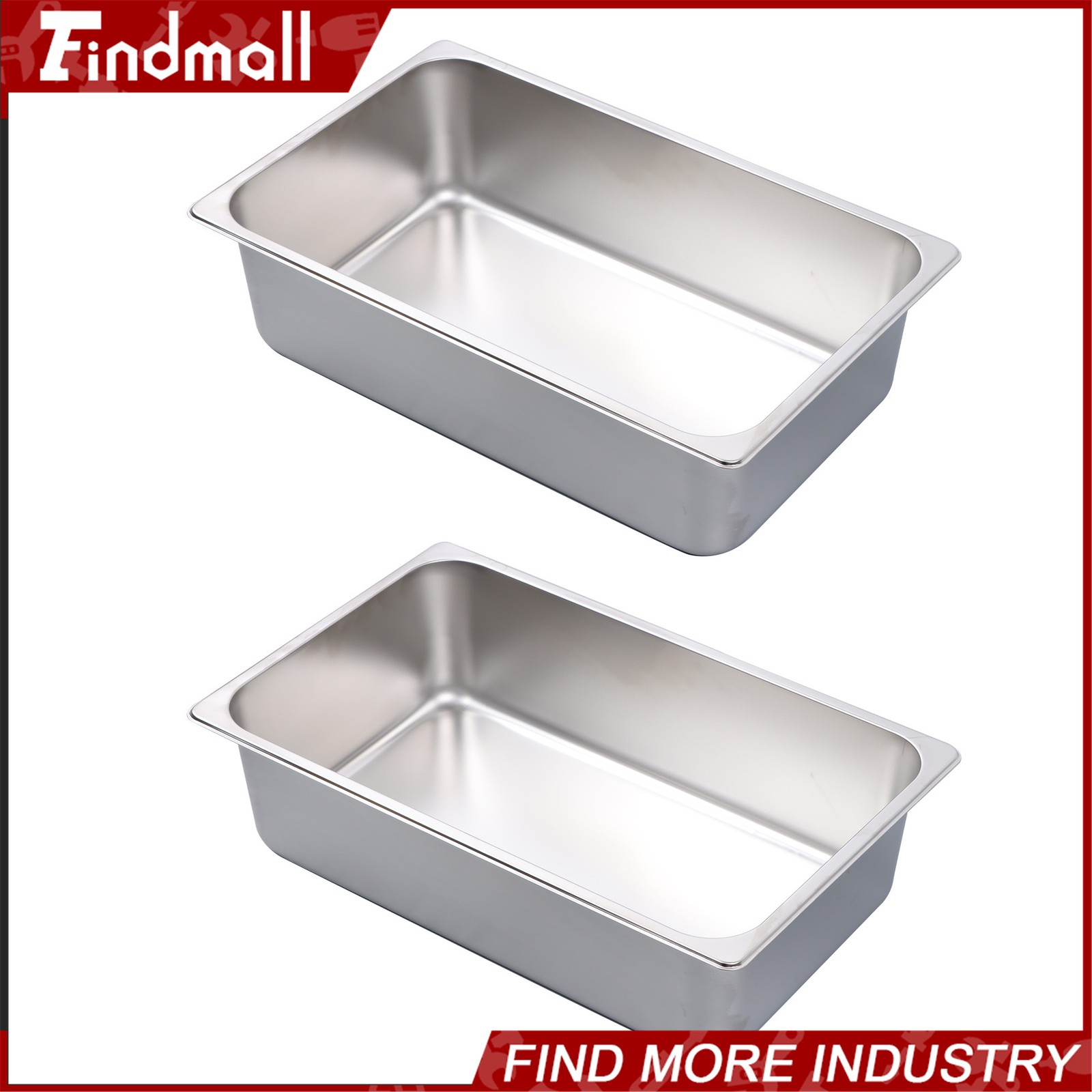 Findmall 2 PCS Full Size 6″ Deep Stainless Steel Steam Prep Table Hotel Food Pan