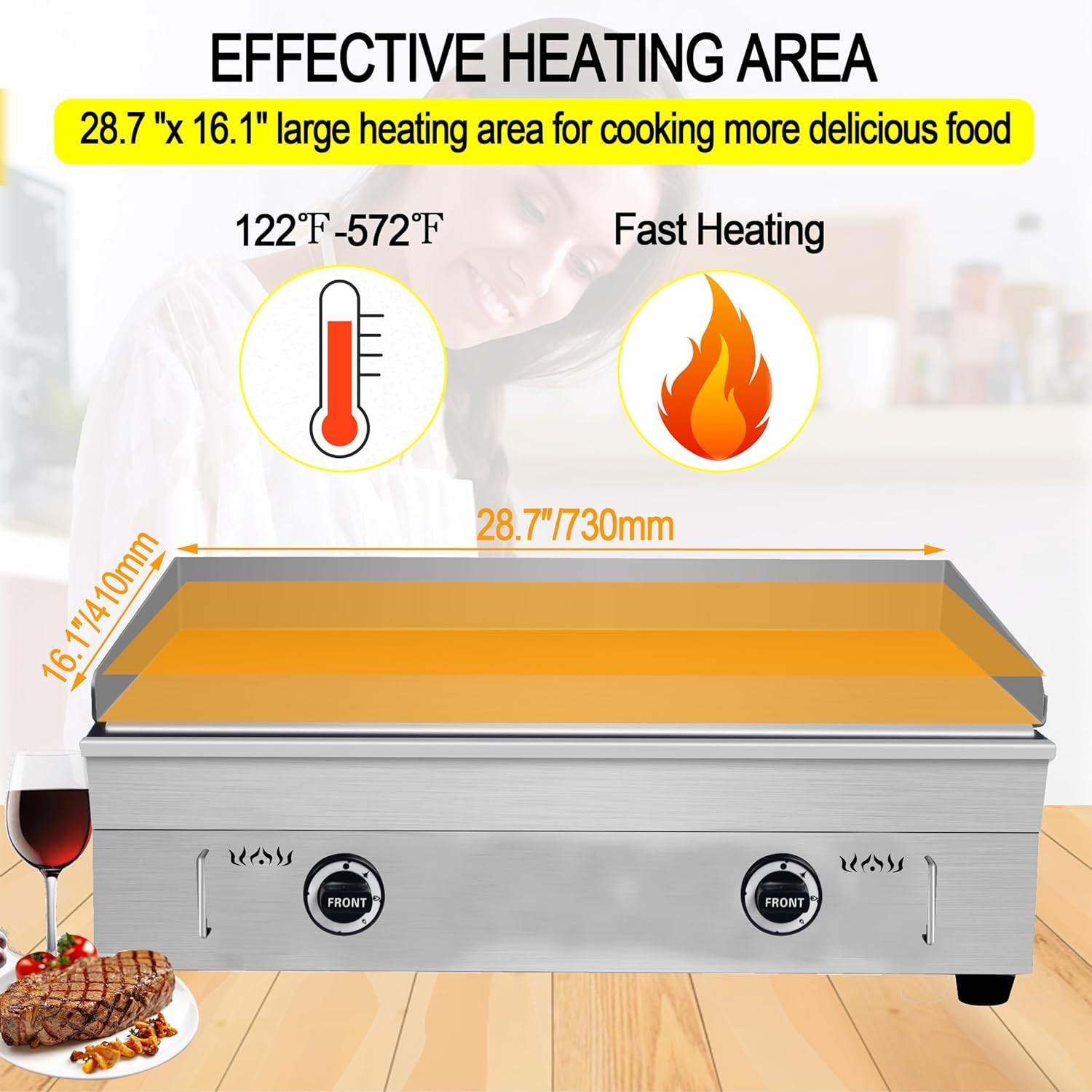 28.94×16.14 in LPG Gas Countertop Flat Top Griddle Stainless Steel Griddle Grill