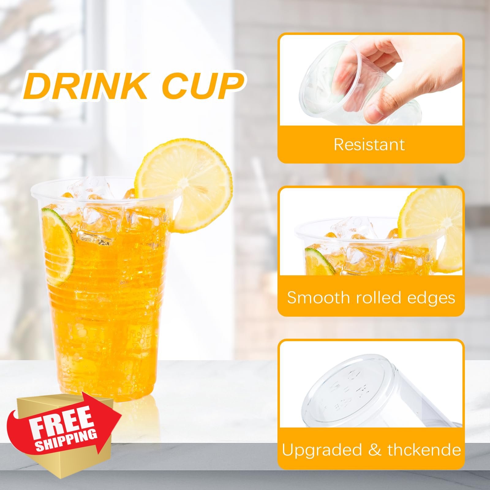 BYSNOW Clear Plastic Cups 12oz 300 Count