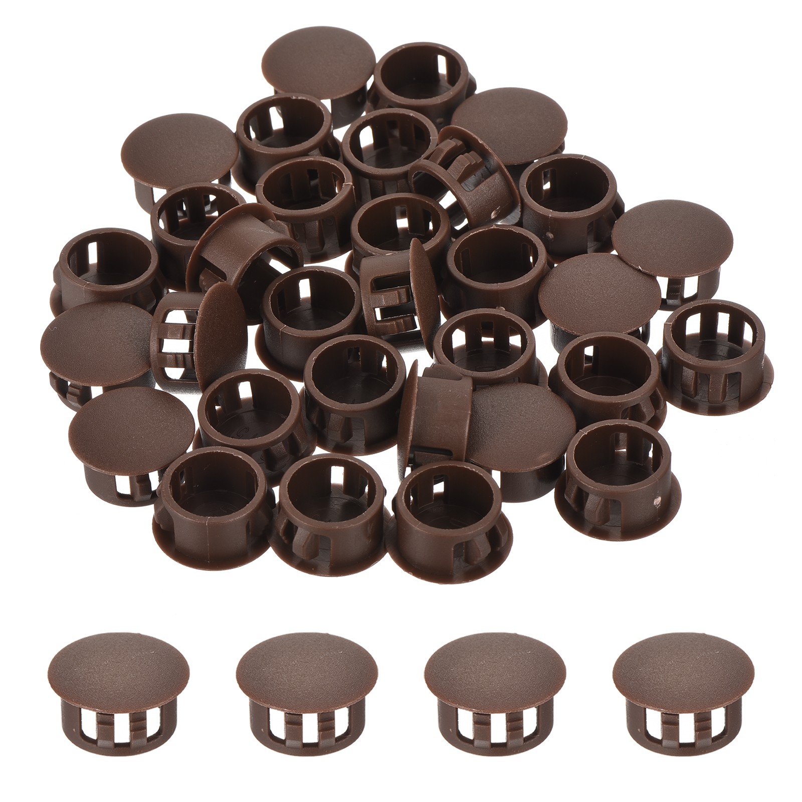 32Pcs 16mm Brown Nylon Plastic Round Locking Hole Plugs Insert End Cap