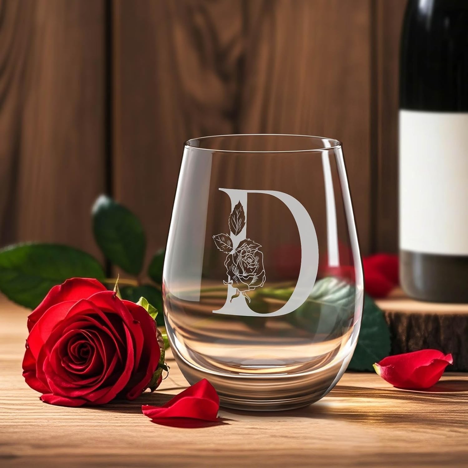 Mothers Day Gifts for Mom Wife Grandma, Initial A-Z Wine Glass Personalized For