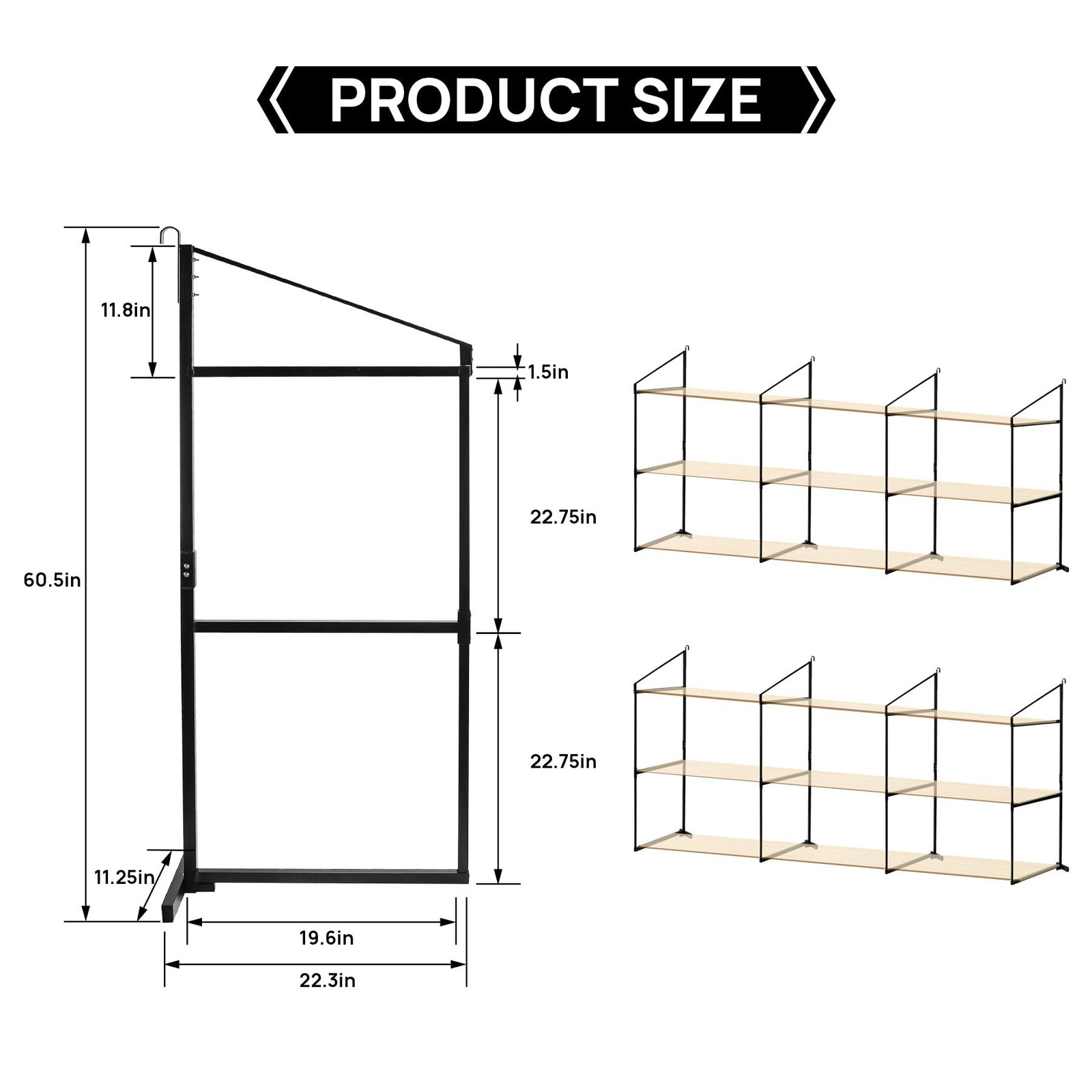 4 Pack Container Shelving Bracket with 60.5″ H X 22.3″ W, 3 Tiers Container S…