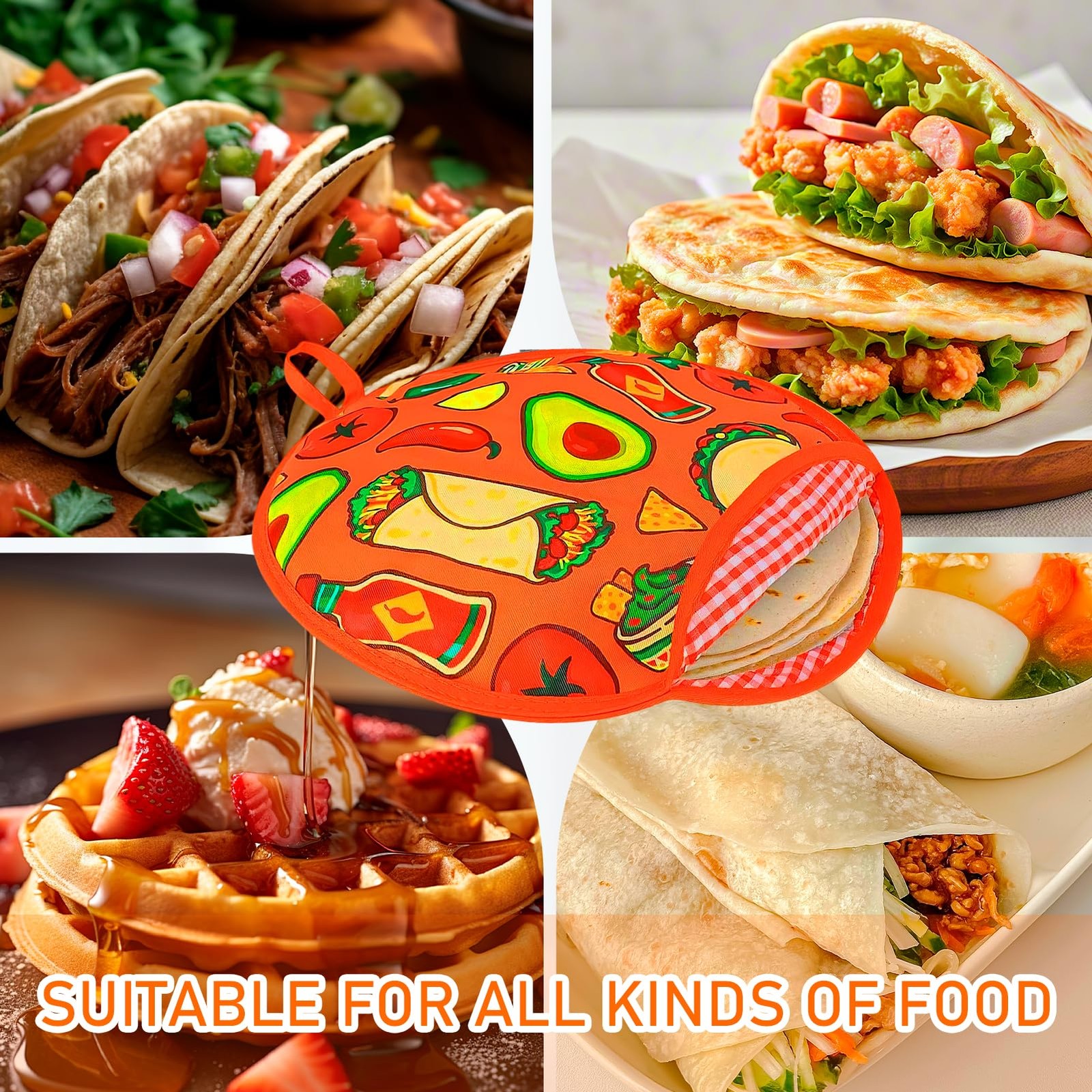 1 Pcs 12 Inch Tortilla Warmer Pouch,Orange Microwave 12 inches, Orange