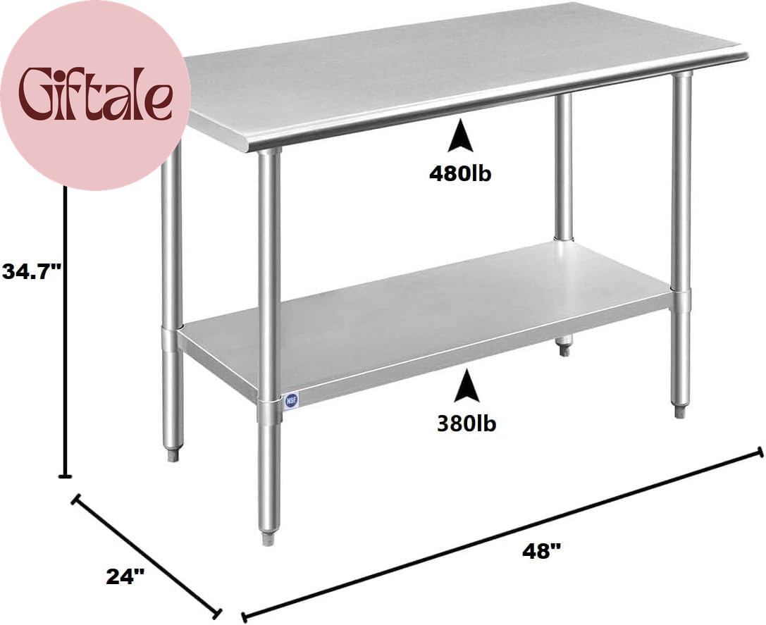Stainless Steel Table for Prep & Work 24X48 Inches, NSF Metal Commercial Kitchen