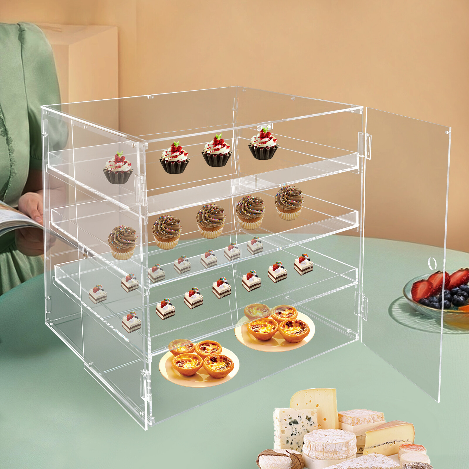 3-Tier Commercial Pastry Display Case,Countertop Bakery Display Case, Clear Box