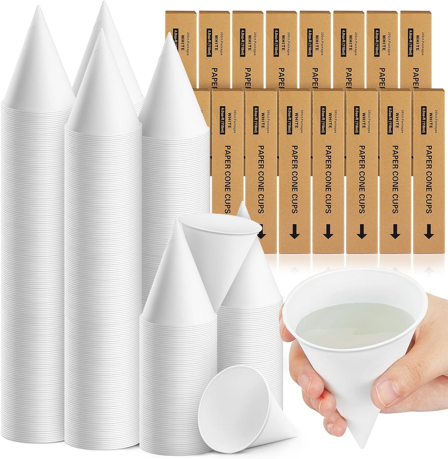1600 Pcs Paper Cone Cups Thicken Disposable Cone Cups for Shaved Ice, Slushies W