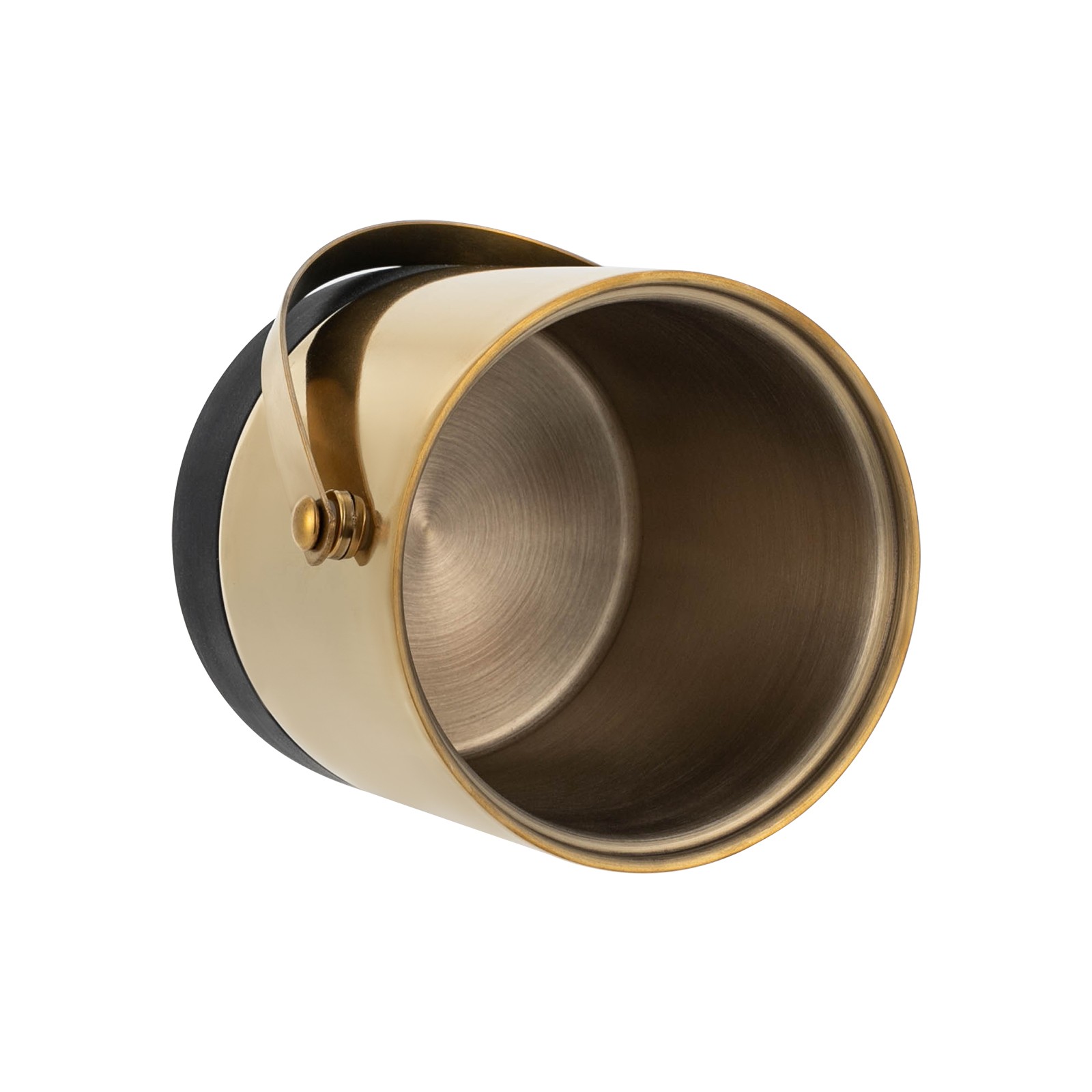 Modern Round Ice Bucket 1.4L Stainless Steel with Tong Strainer Lid Black/Gold