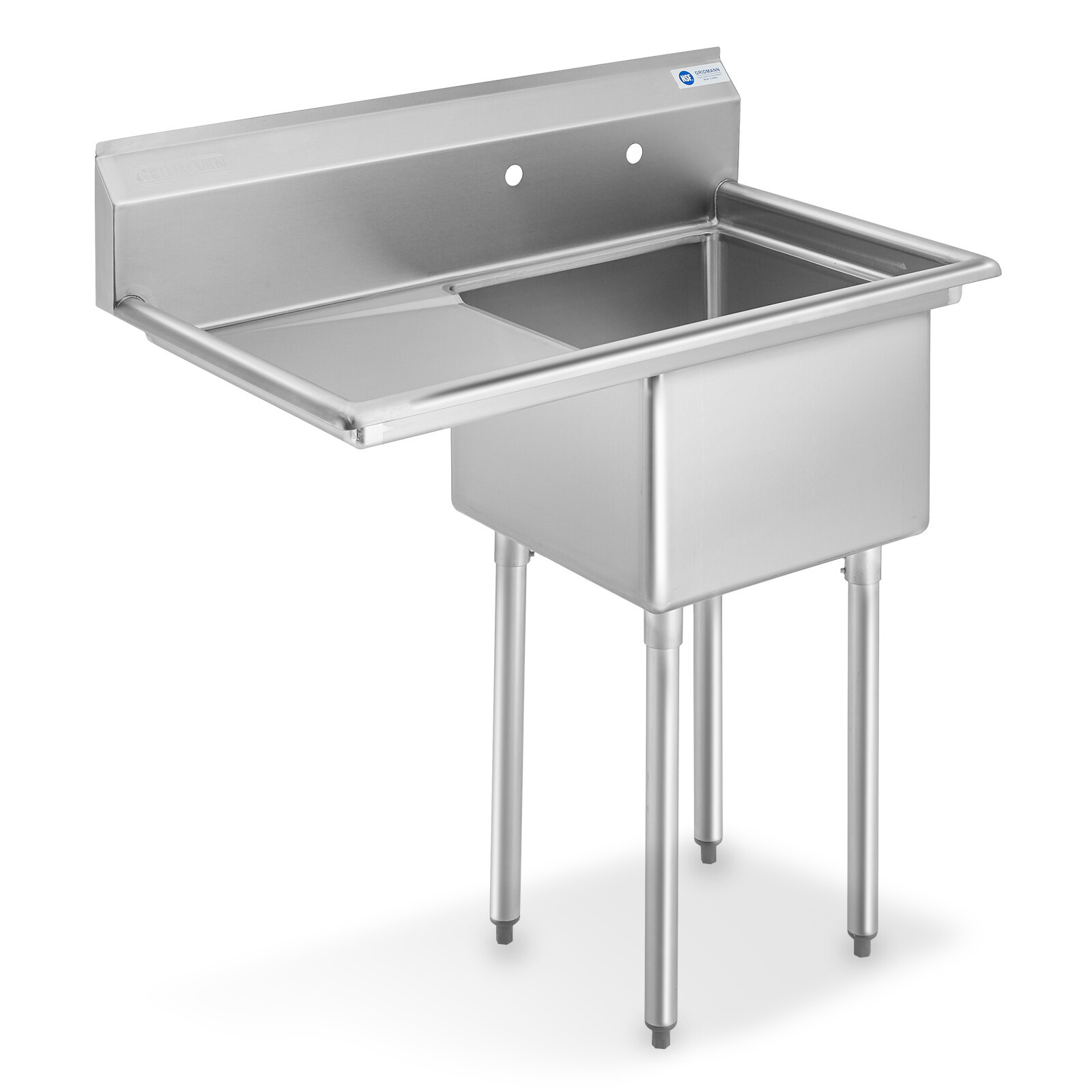 NSF Stainless Steel 18″ Single Bowl Commercial Kitchen Sink w/ Left Drainboard