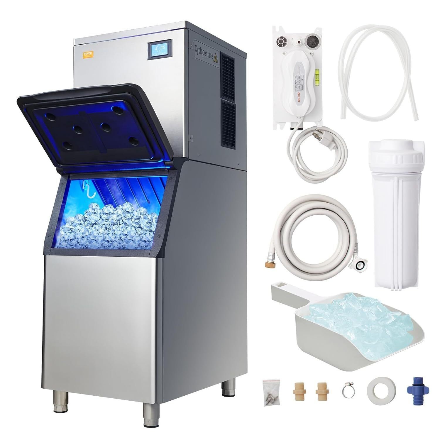 110V 550LBS/24H Commercial Ice Maker Machine, Air Cooled w/220LBS Storage Bin