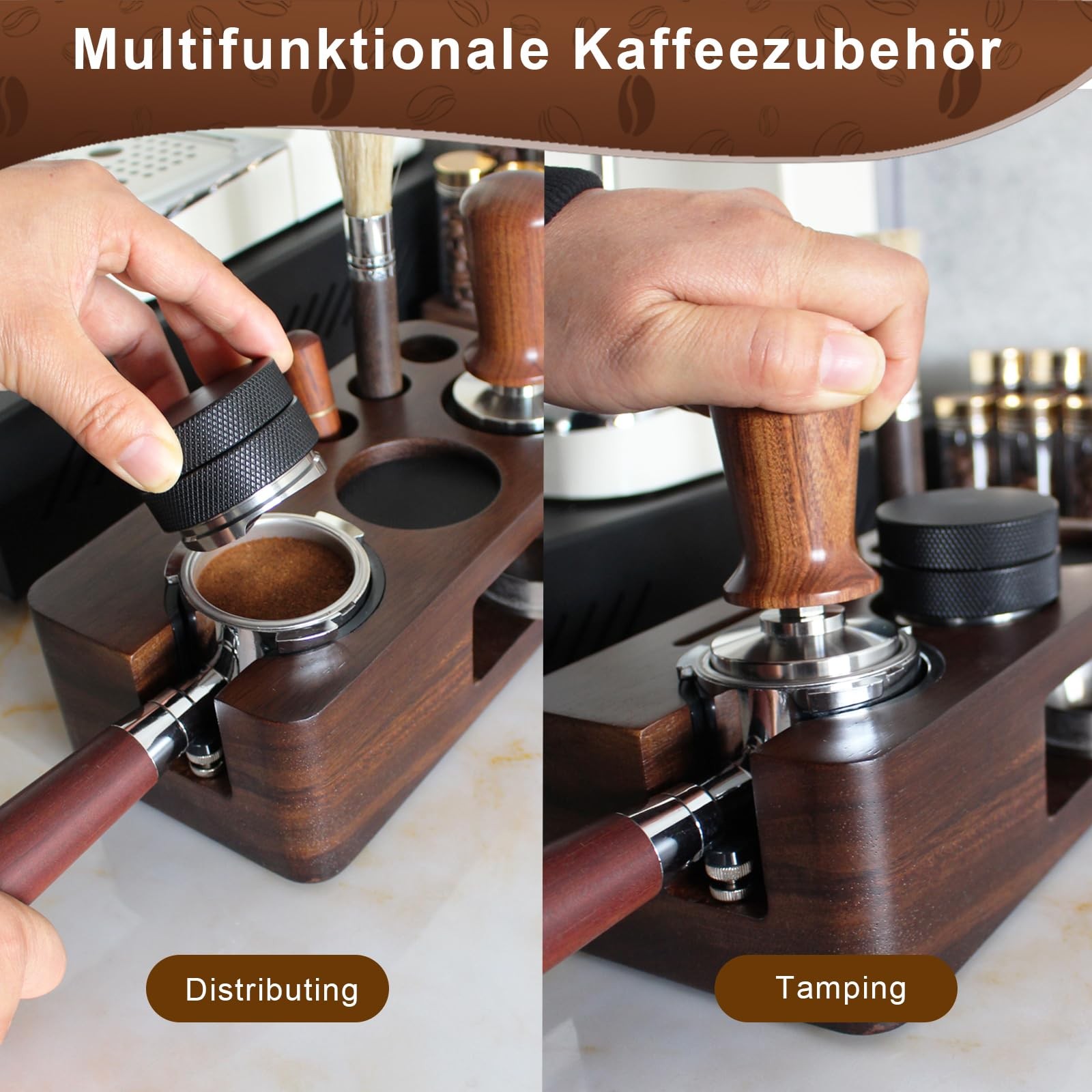 Espresso Tamping Station,Multifunctional 51-54mm, Walnut