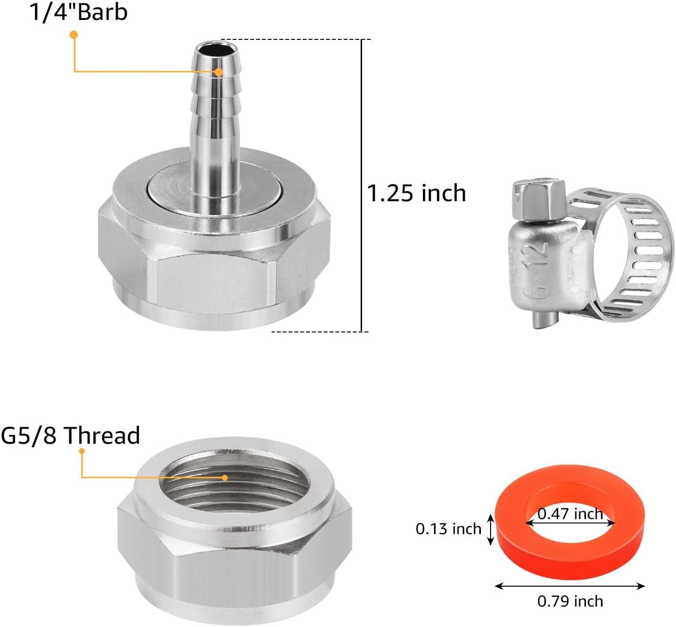 Keg Coupler Barb Connector 1/4» Barb G5/8 Thread Hex Nut 3/16 Beer Line Connect