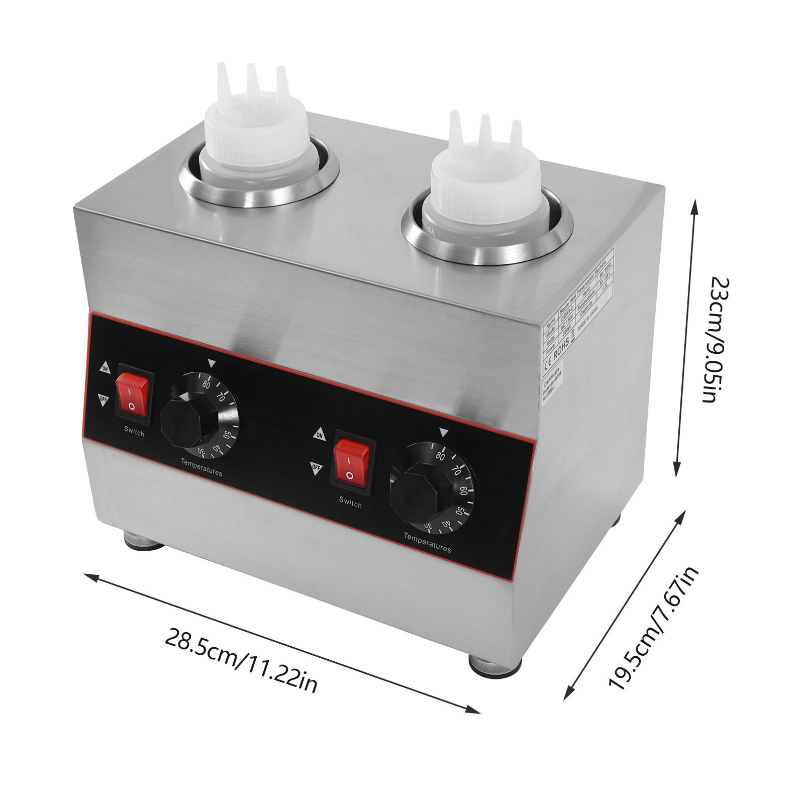Electric Cheese Sauce Warmer 2 Bottles Chocolate Sauce Warmer 110V 30~85℃
