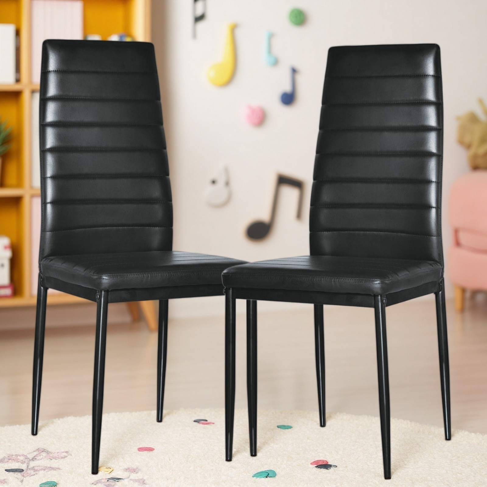 4PCS Black High Back Dining Chair, Modern Kitchen Chair & Restaurant Chair