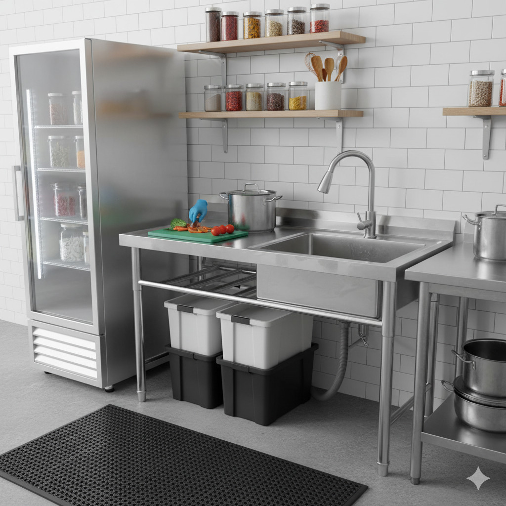Freestanding Stainless Steel Utility Sink with Cabinet Pull-Out Faucet