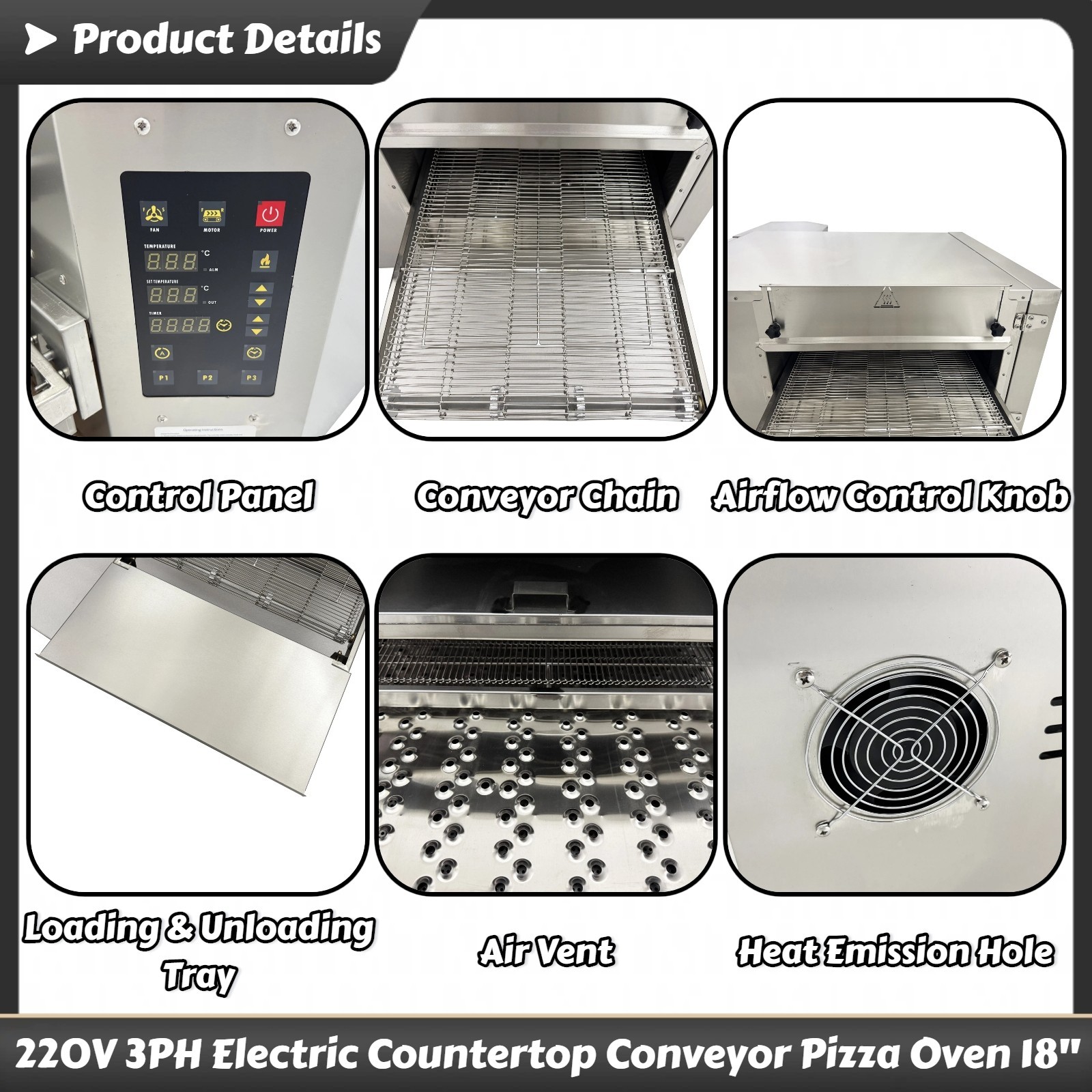 220V 3PH 9KW Countertop Conveyor Pizza Oven Commercial Baking Electric Oven 18″