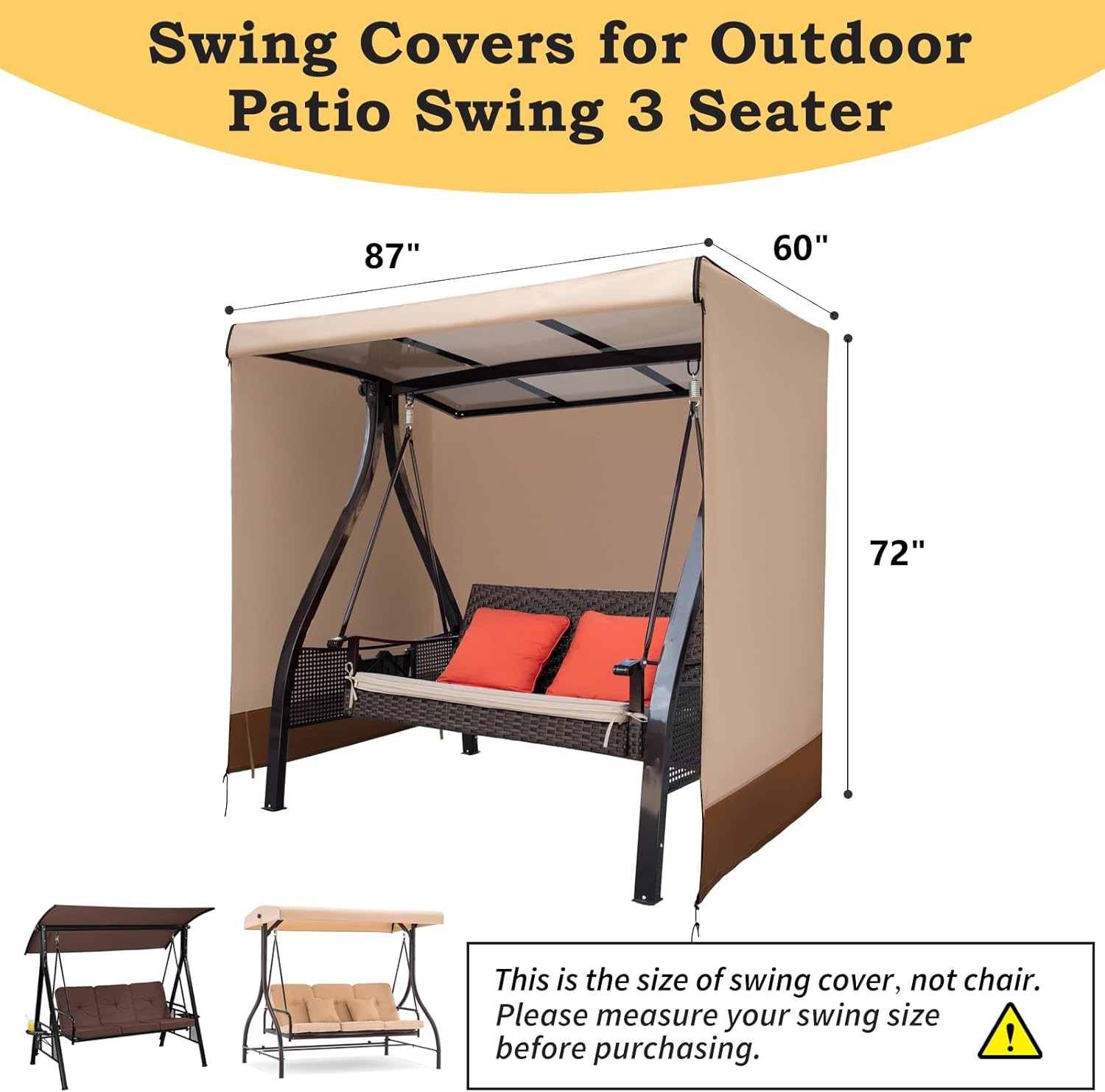 Outdoor Swing Cover 3 Triple Seater Waterproof Patio Porch Swing Covers