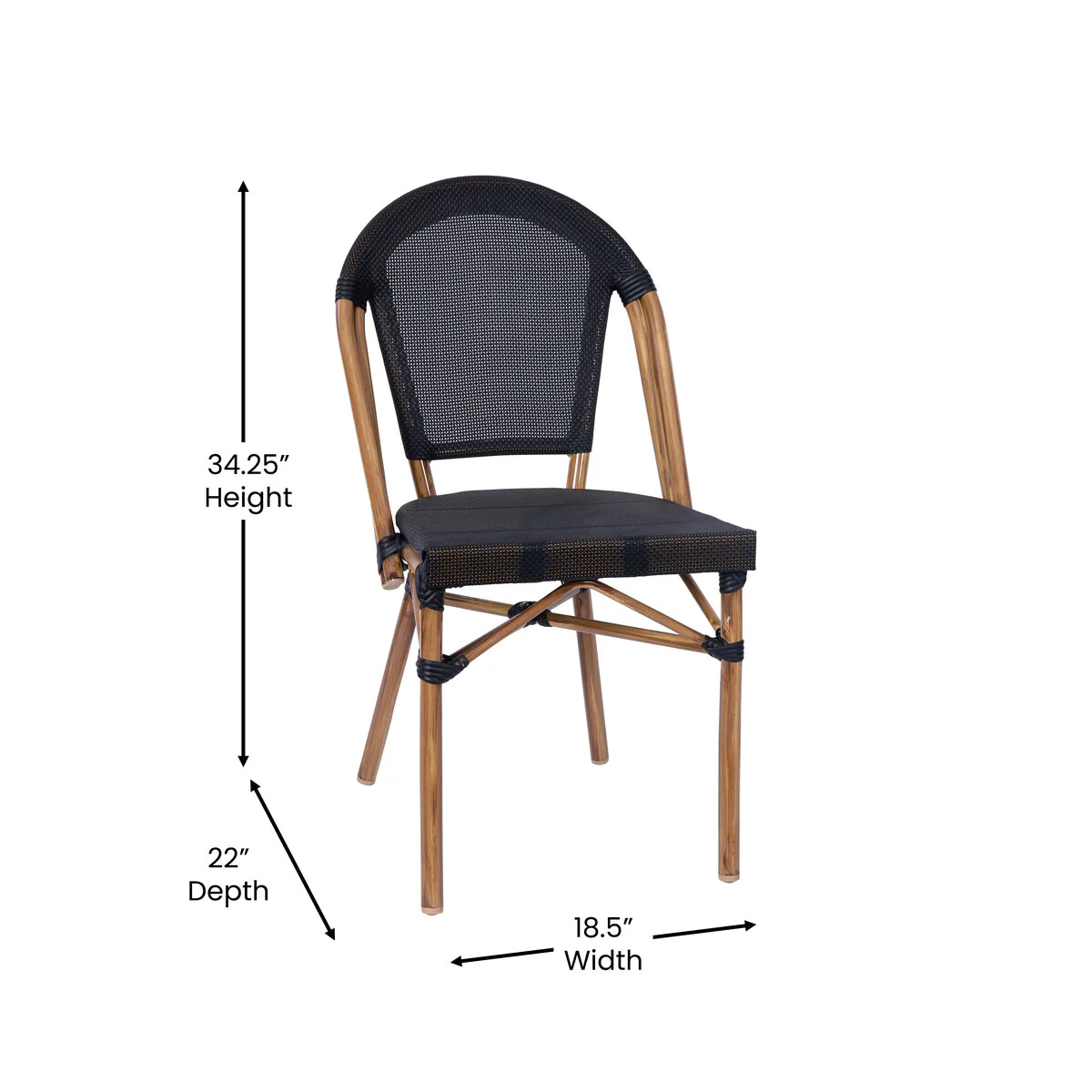 Bistro Style Gray Armless Dining Chair With Bamboo Aluminum Frame