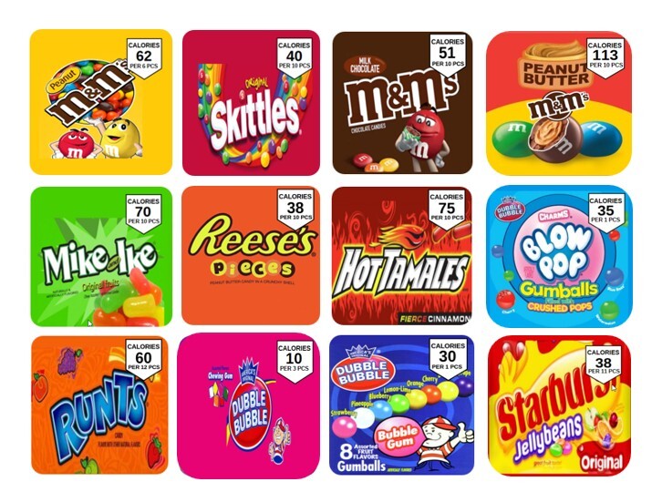 (1) Candy Vending Machine Label Sticker Round edge Easy Peel Nutrition Info