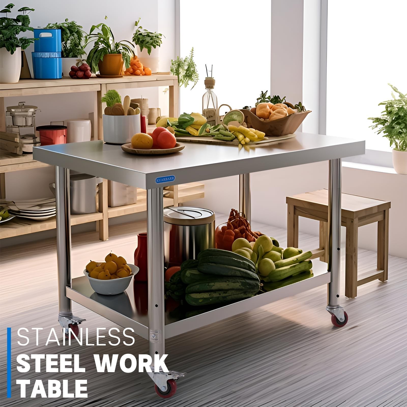 Stainless Steel Table for Prep & Work with 4 Caster Wheels with Undershelf 30…